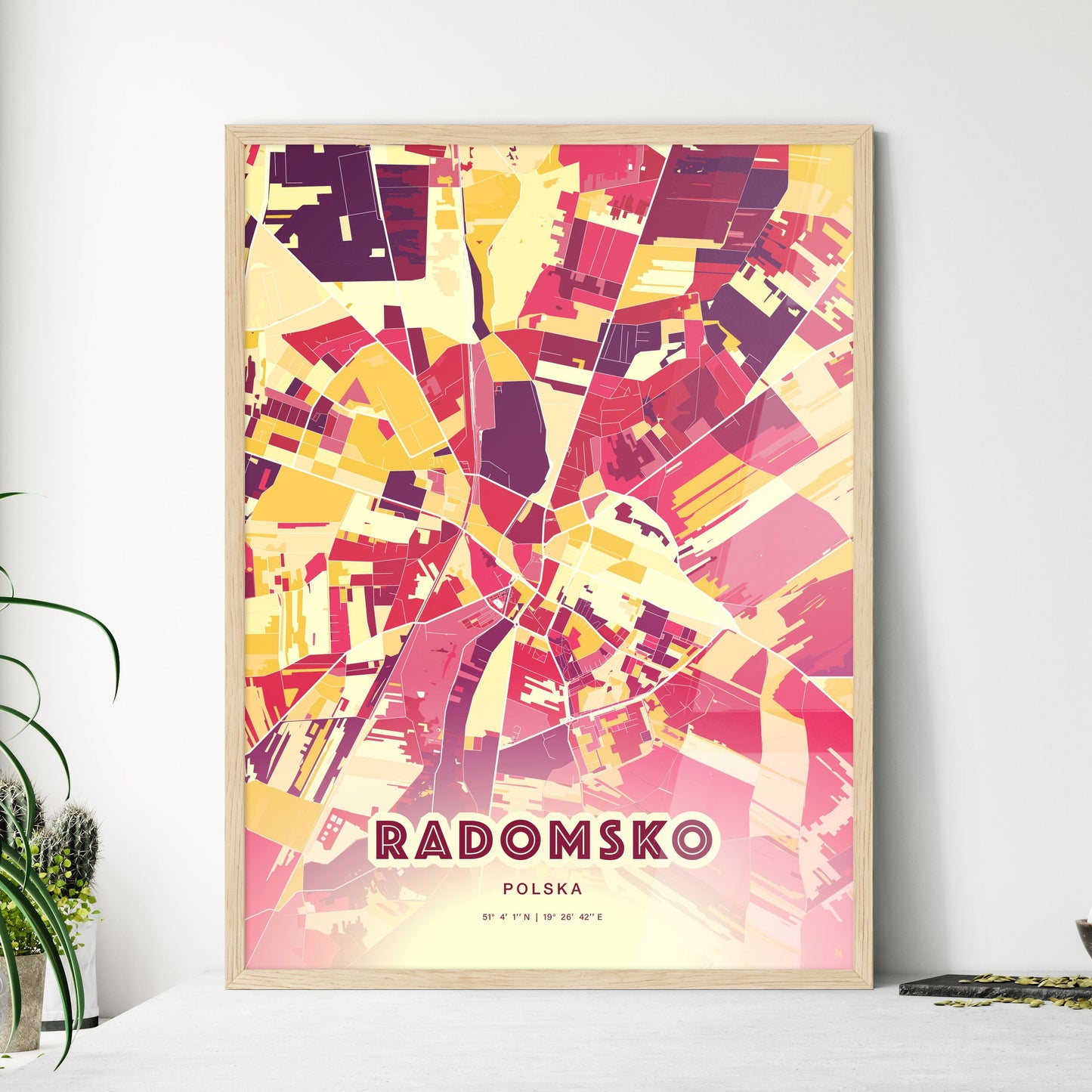 Colorful RADOMSKO POLAND Fine Art Map Hot Red