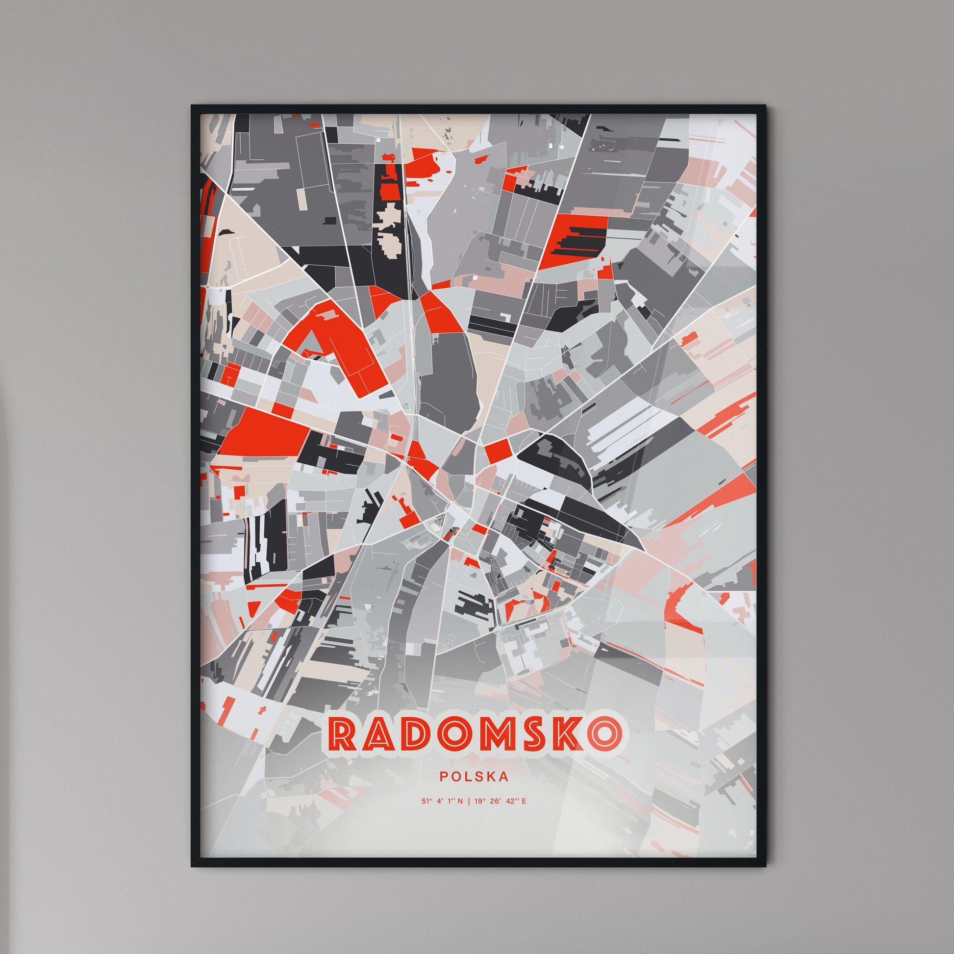 Colorful RADOMSKO POLAND Fine Art Map Modern