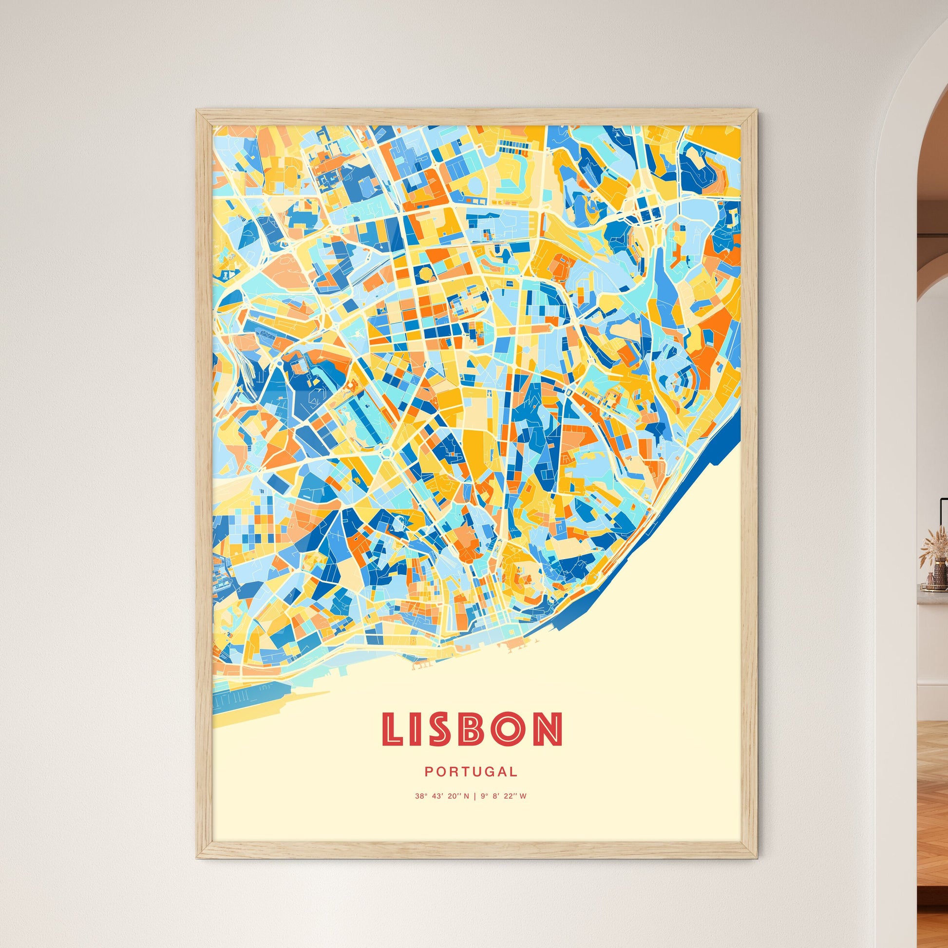 Colorful Lisbon Portugal Fine Art Map Blue Orange