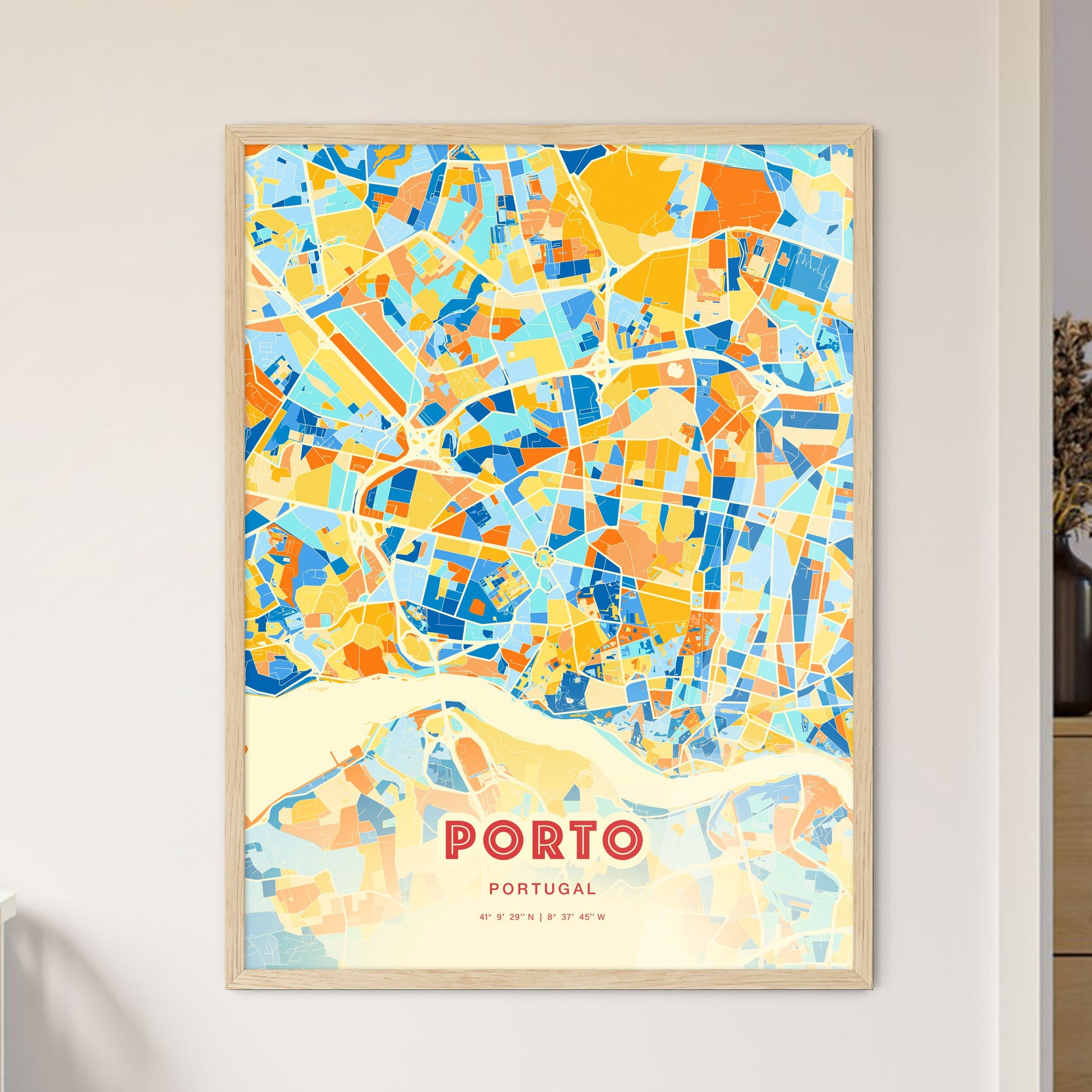 Colorful Porto Portugal Fine Art Map Blue Orange
