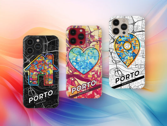 Porto Portugal slim phone case with colorful icon. Birthday, wedding or housewarming gift. Couple match cases.
