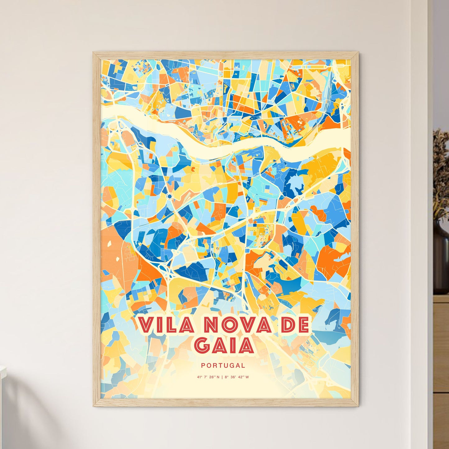 Colorful VILA NOVA DE GAIA PORTUGAL Fine Art Map Blue Orange