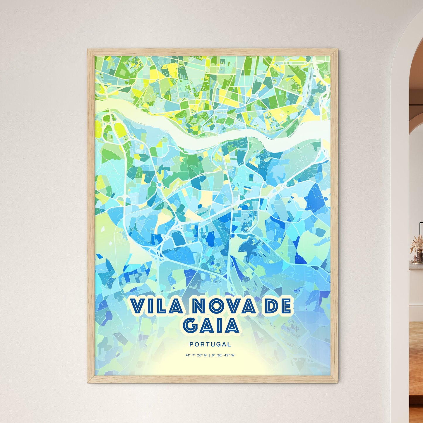 Colorful VILA NOVA DE GAIA PORTUGAL Fine Art Map Cool Blue