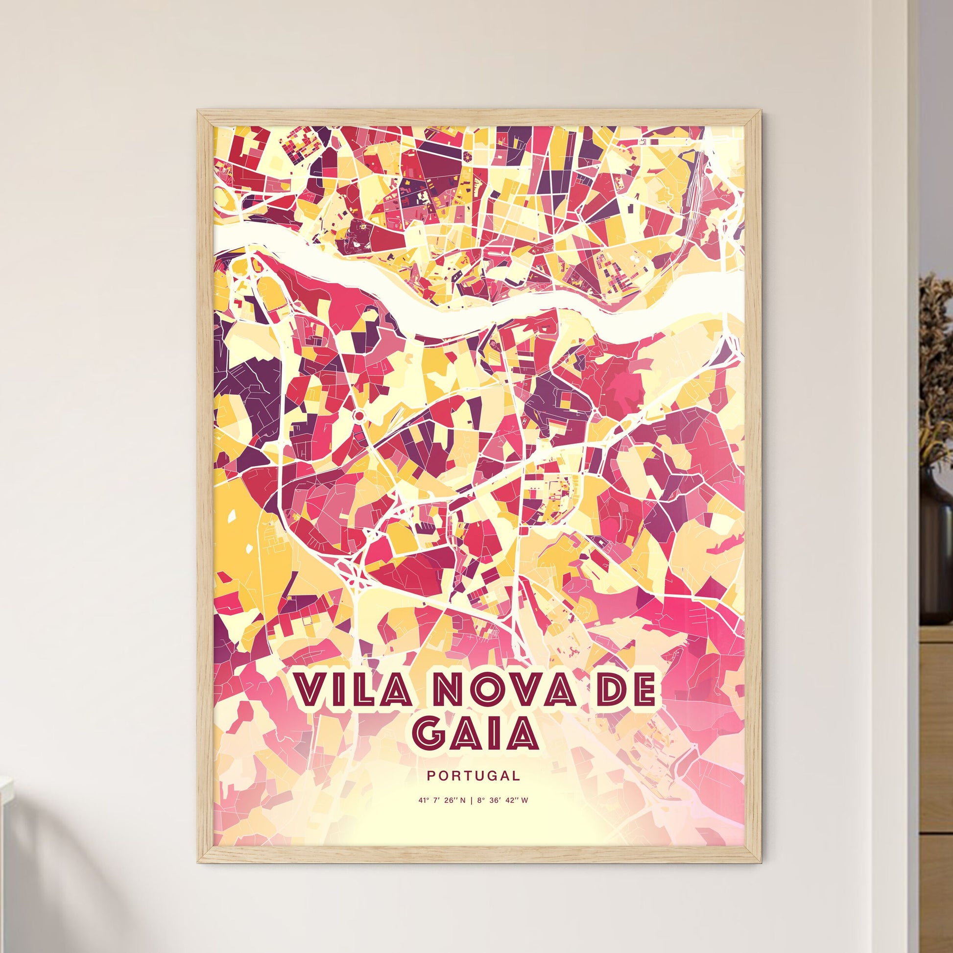 Colorful VILA NOVA DE GAIA PORTUGAL Fine Art Map Hot Red