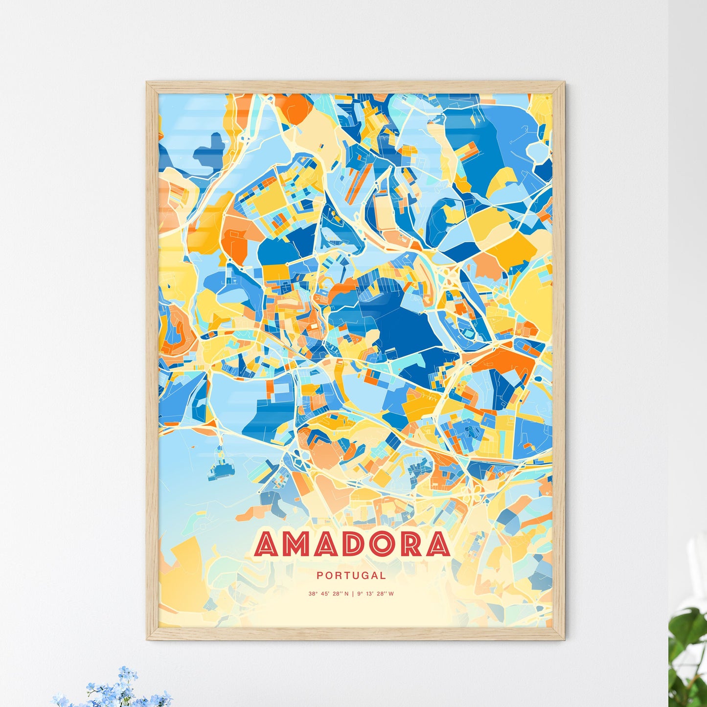 Colorful Amadora Portugal Fine Art Map Blue Orange