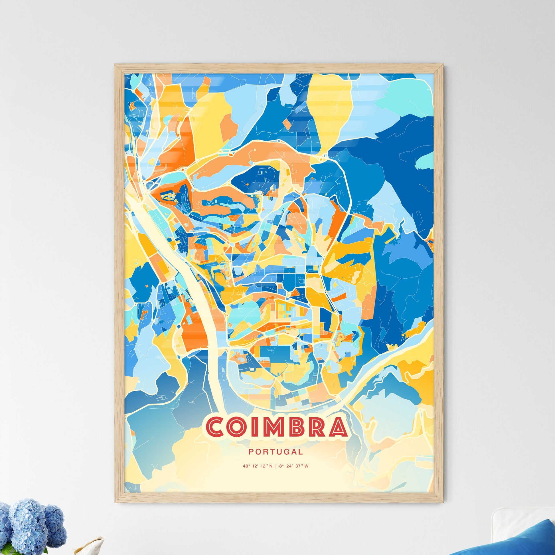 Colorful Coimbra Portugal Fine Art Map Blue Orange