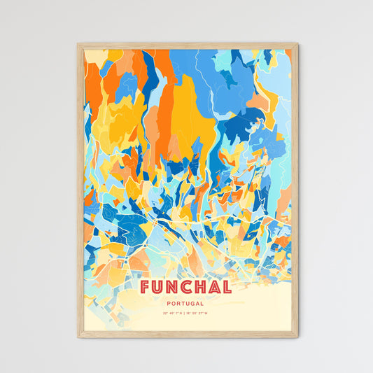 Colorful Funchal Portugal Fine Art Map Blue Orange