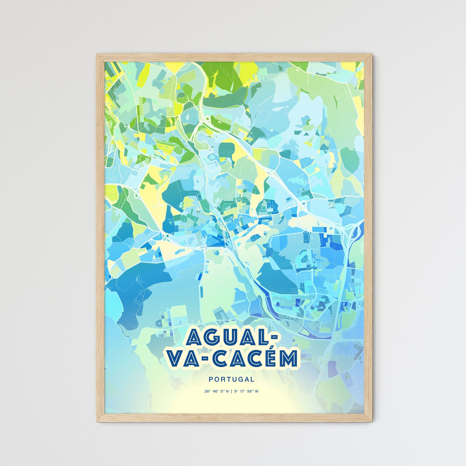 Colorful AGUALVA-CACÉM PORTUGAL Fine Art Map Cool Blue