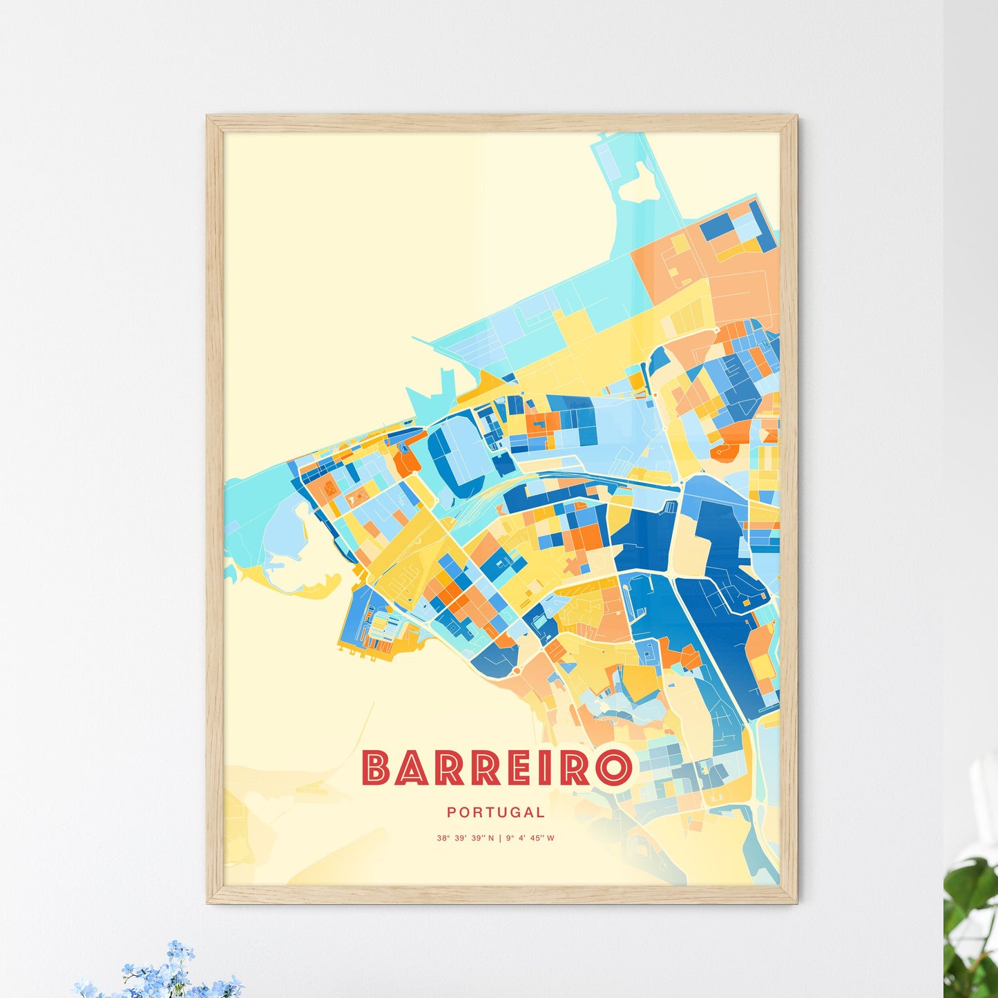 Colorful Barreiro Portugal Fine Art Map Blue Orange