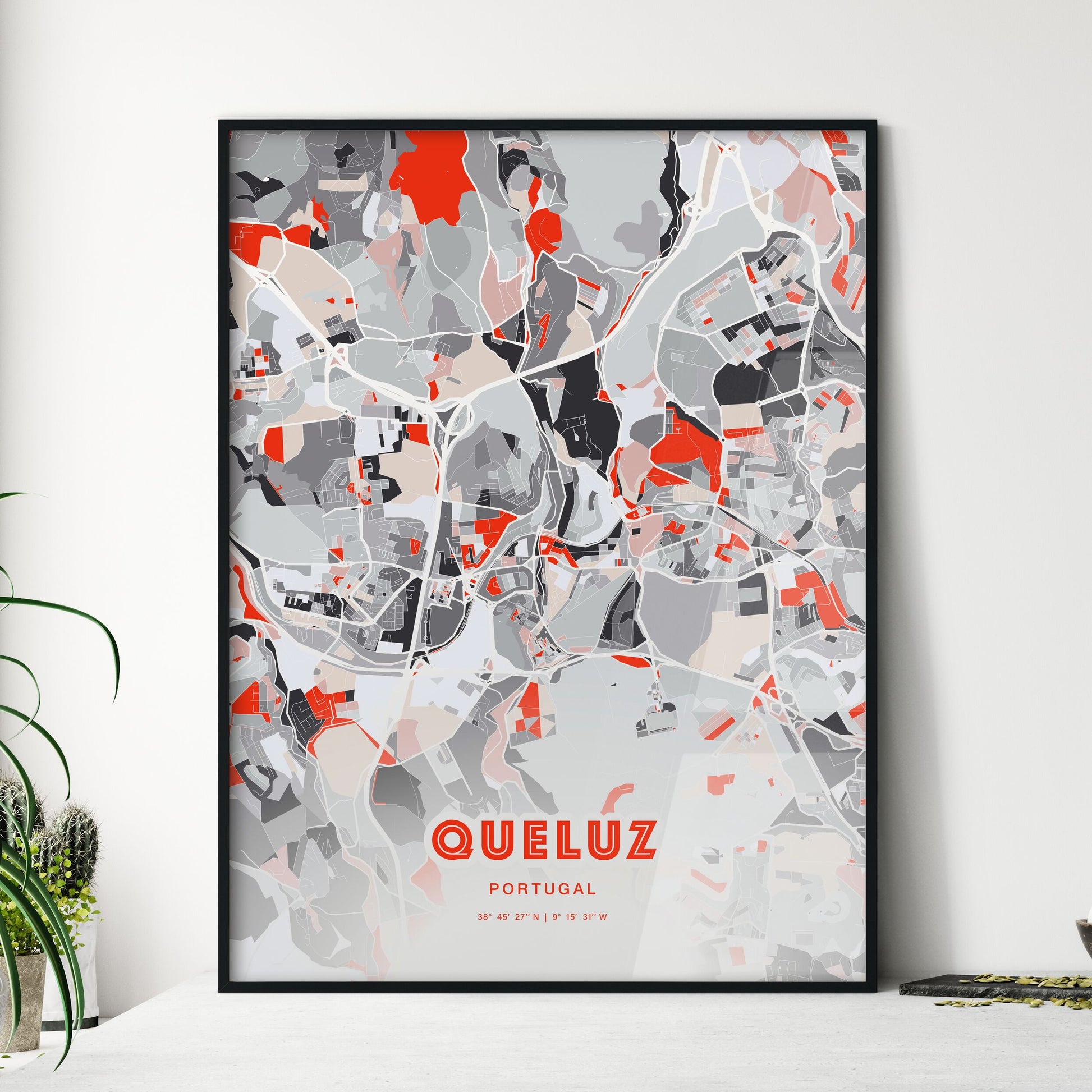 Colorful QUELUZ PORTUGAL Fine Art Map Modern