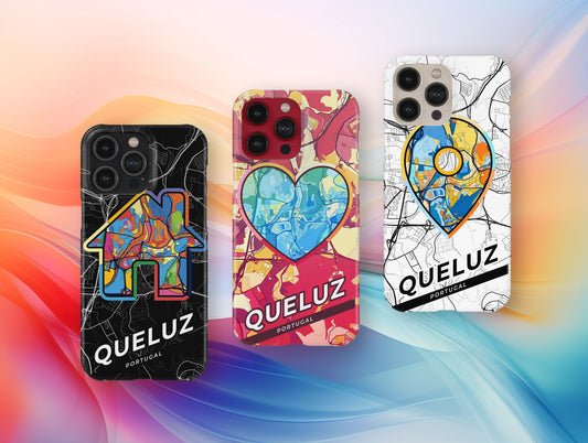 Queluz Portugal slim phone case with colorful icon. Birthday, wedding or housewarming gift. Couple match cases.
