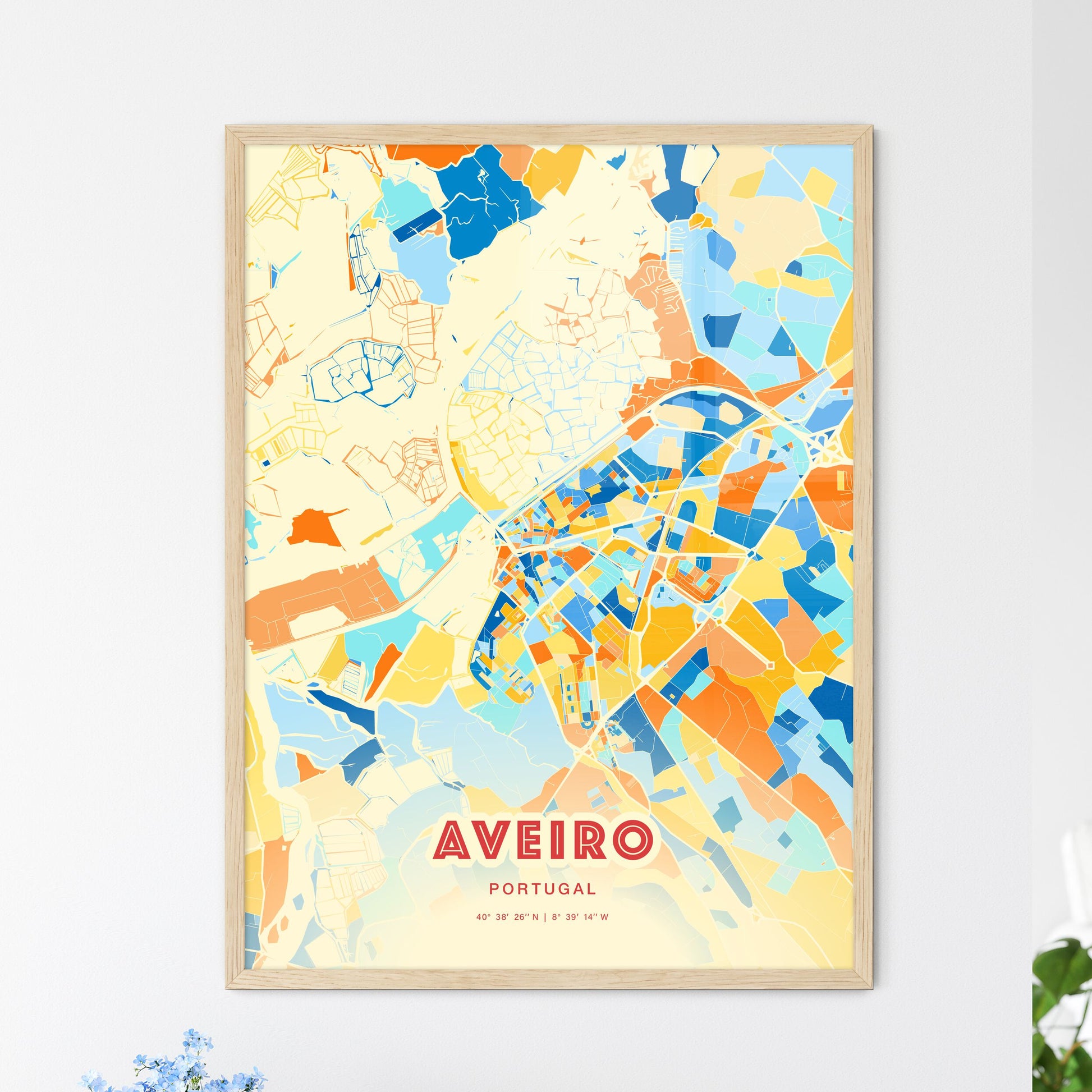 Colorful Aveiro Portugal Fine Art Map Blue Orange