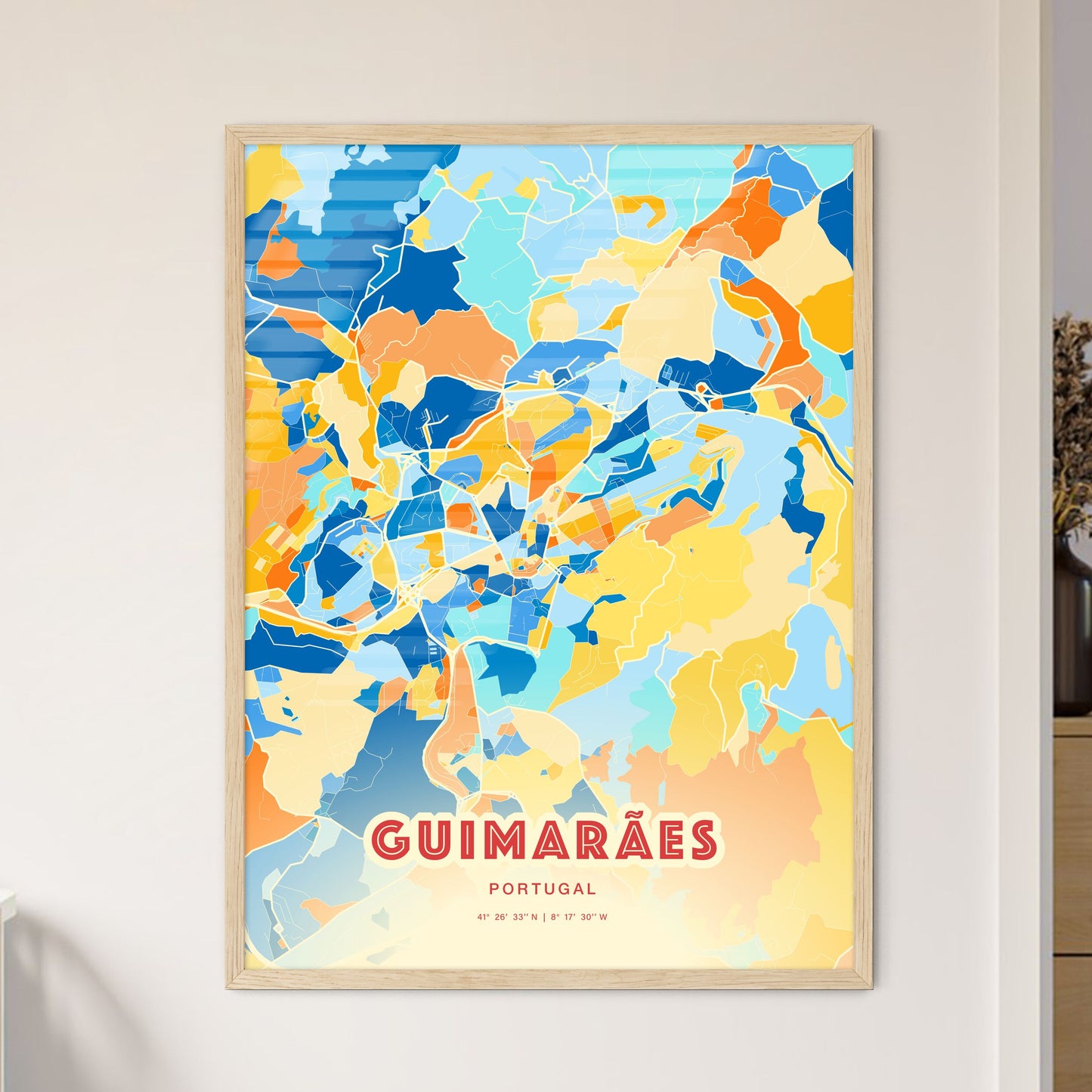Colorful Guimarães Portugal Fine Art Map Blue Orange