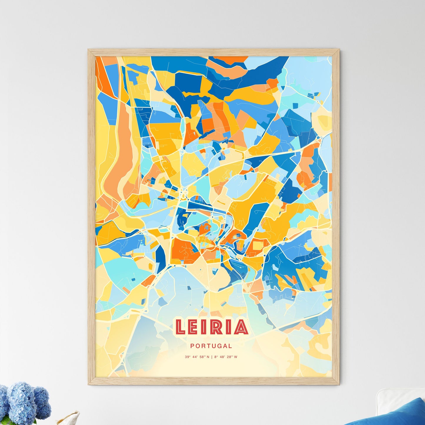 Colorful LEIRIA PORTUGAL Fine Art Map Blue Orange