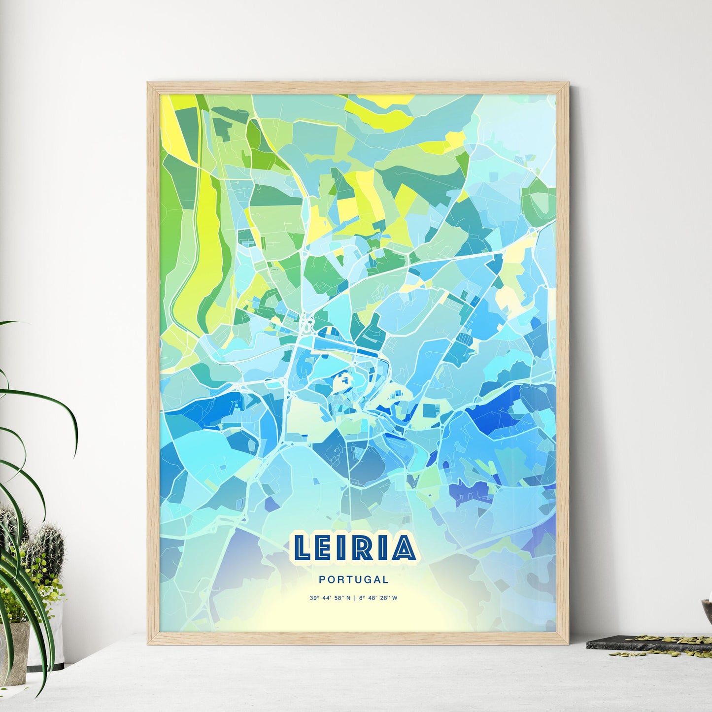 Colorful LEIRIA PORTUGAL Fine Art Map Cool Blue