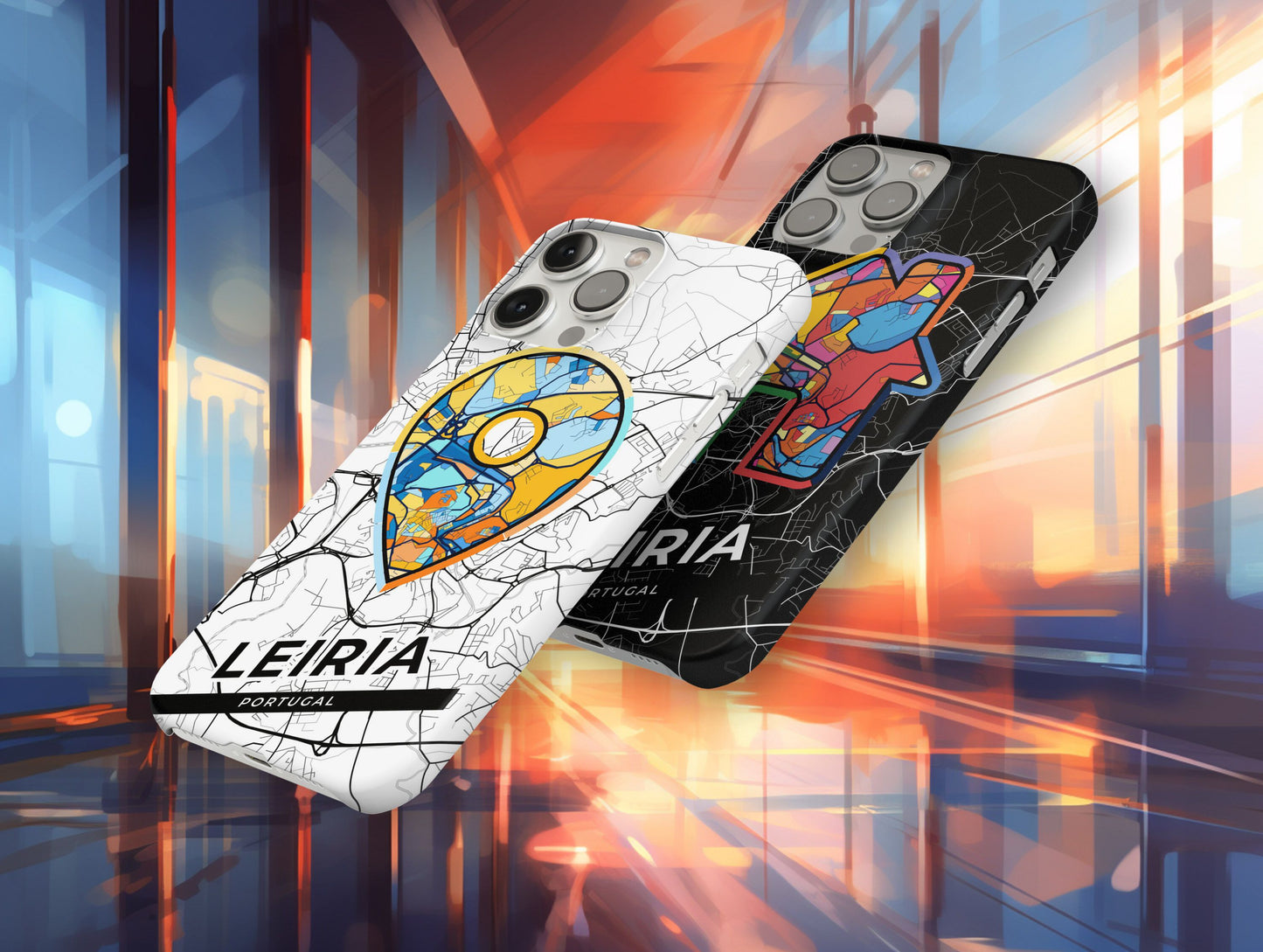Leiria Portugal slim phone case with colorful icon. Birthday, wedding or housewarming gift. Couple match cases.
