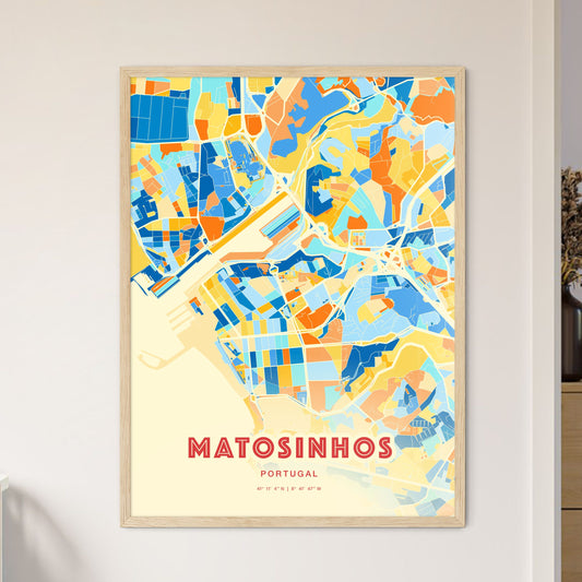 Colorful Matosinhos Portugal Fine Art Map Blue Orange