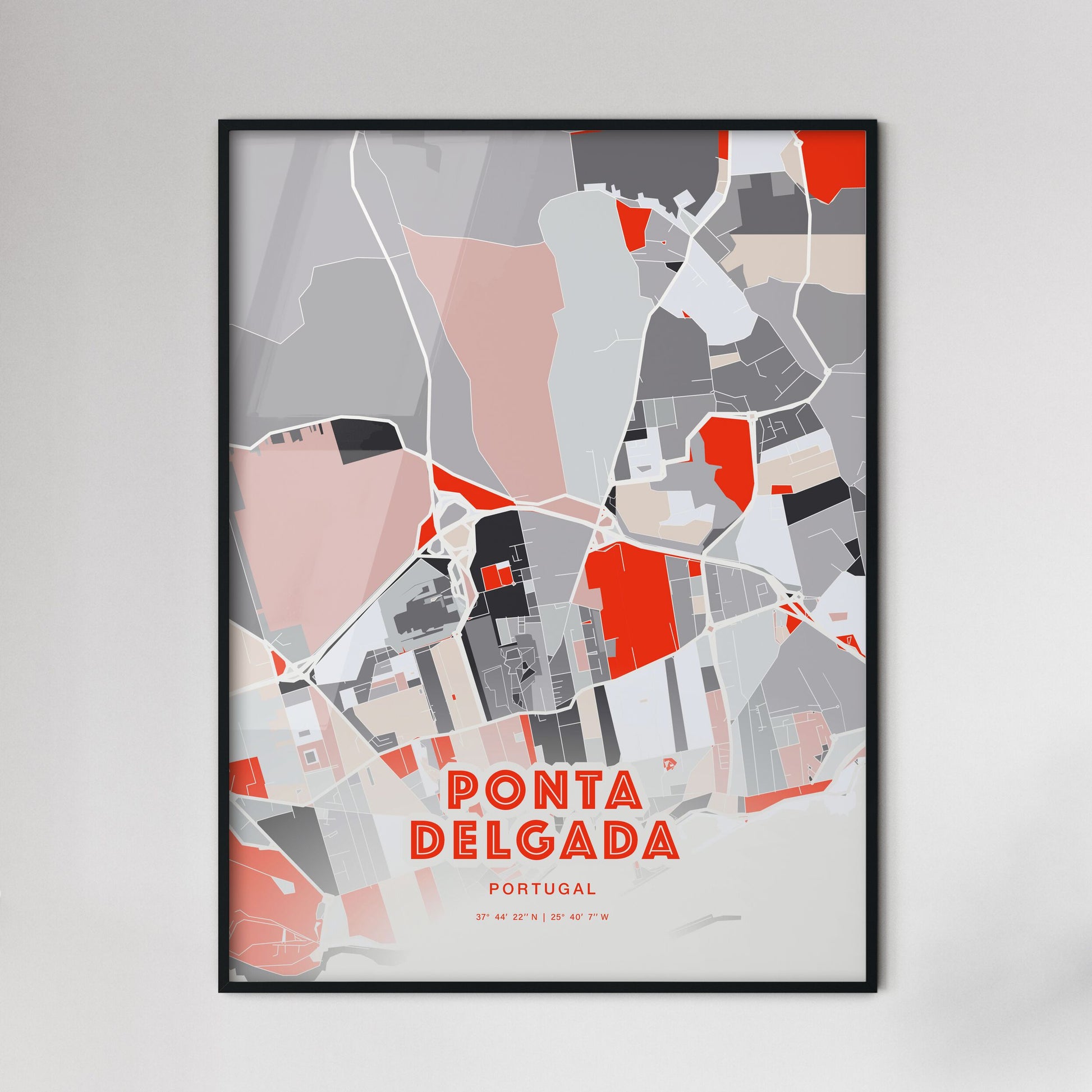 Colorful PONTA DELGADA PORTUGAL Fine Art Map Modern