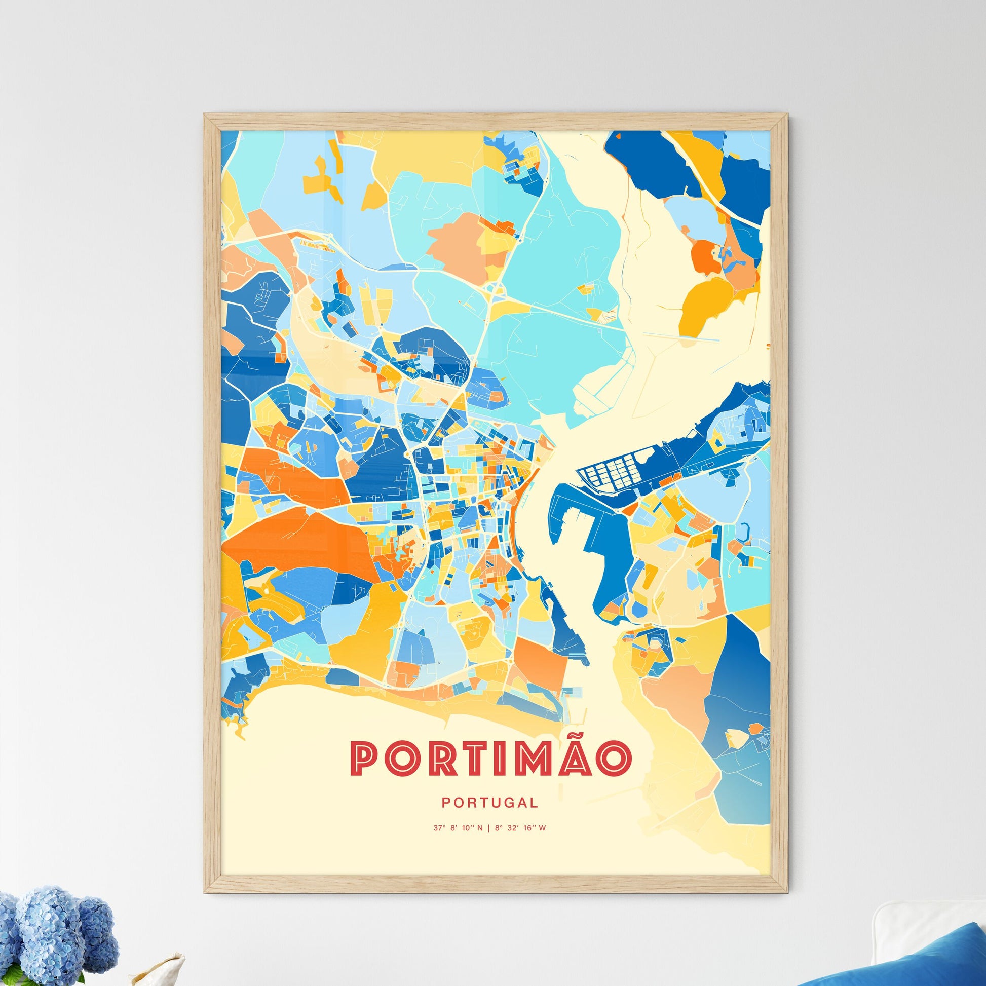 Colorful Portimão Portugal Fine Art Map Blue Orange