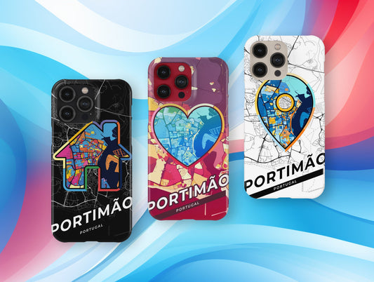 Portimão Portugal slim phone case with colorful icon. Birthday, wedding or housewarming gift. Couple match cases.