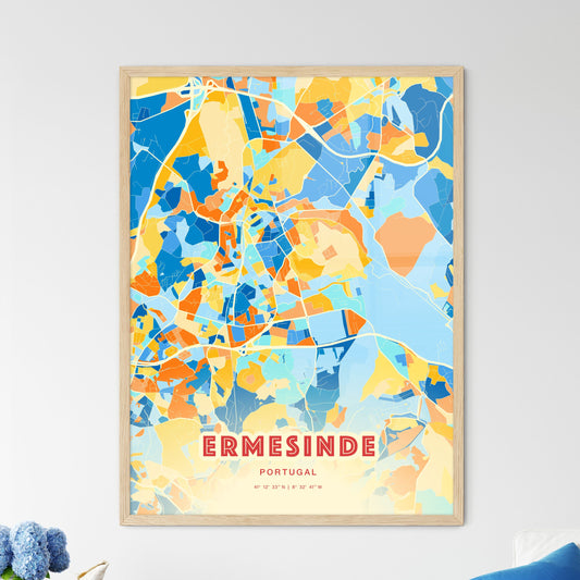 Colorful Ermesinde Portugal Fine Art Map Blue Orange