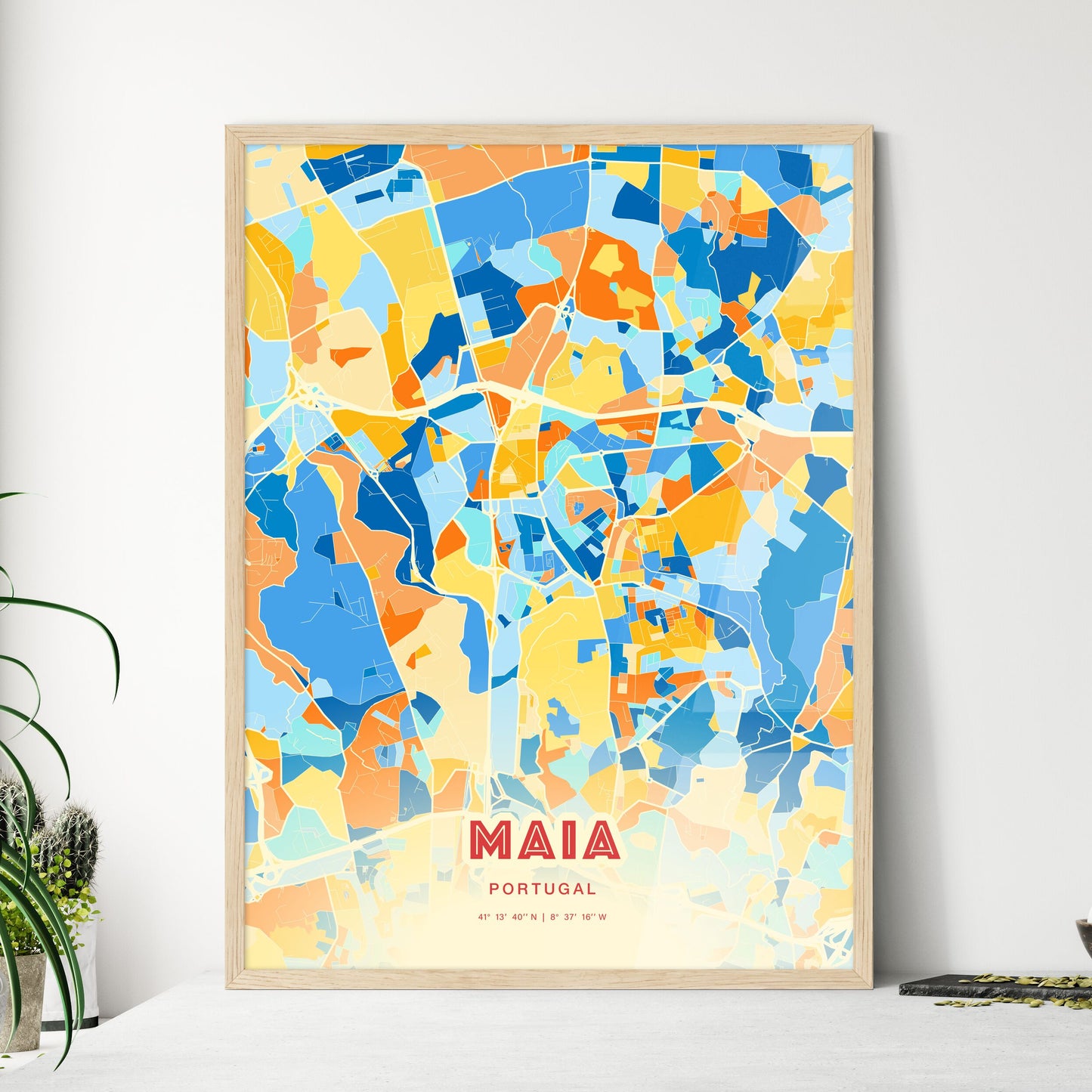 Colorful MAIA PORTUGAL Fine Art Map Blue Orange