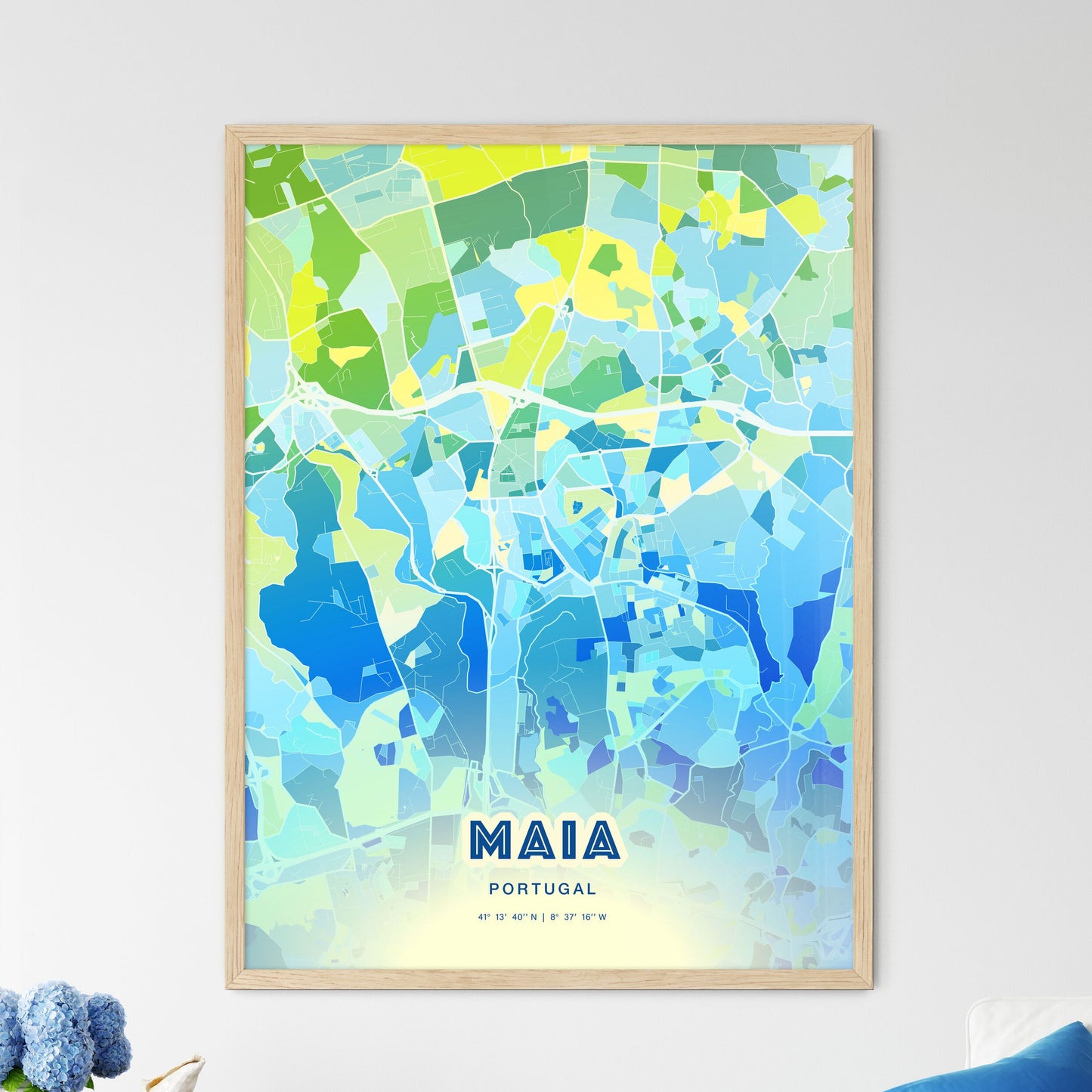 Colorful MAIA PORTUGAL Fine Art Map Cool Blue