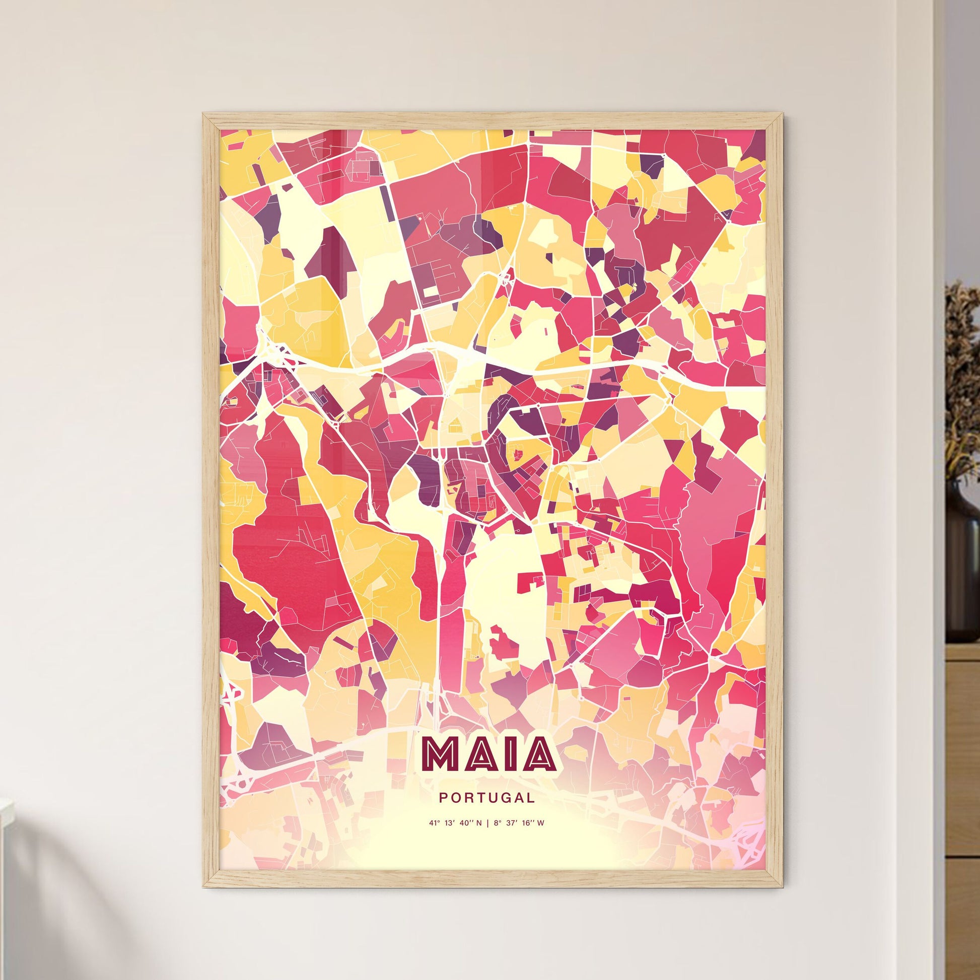 Colorful MAIA PORTUGAL Fine Art Map Hot Red