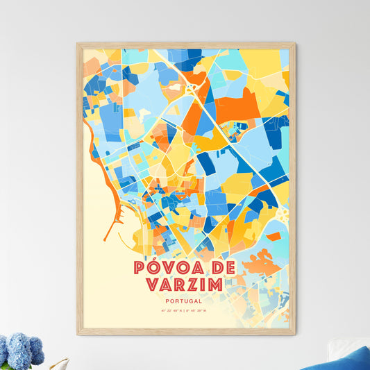 Colorful Póvoa De Varzim Portugal Fine Art Map Blue Orange