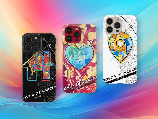 Póvoa De Varzim Portugal slim phone case with colorful icon. Birthday, wedding or housewarming gift. Couple match cases.