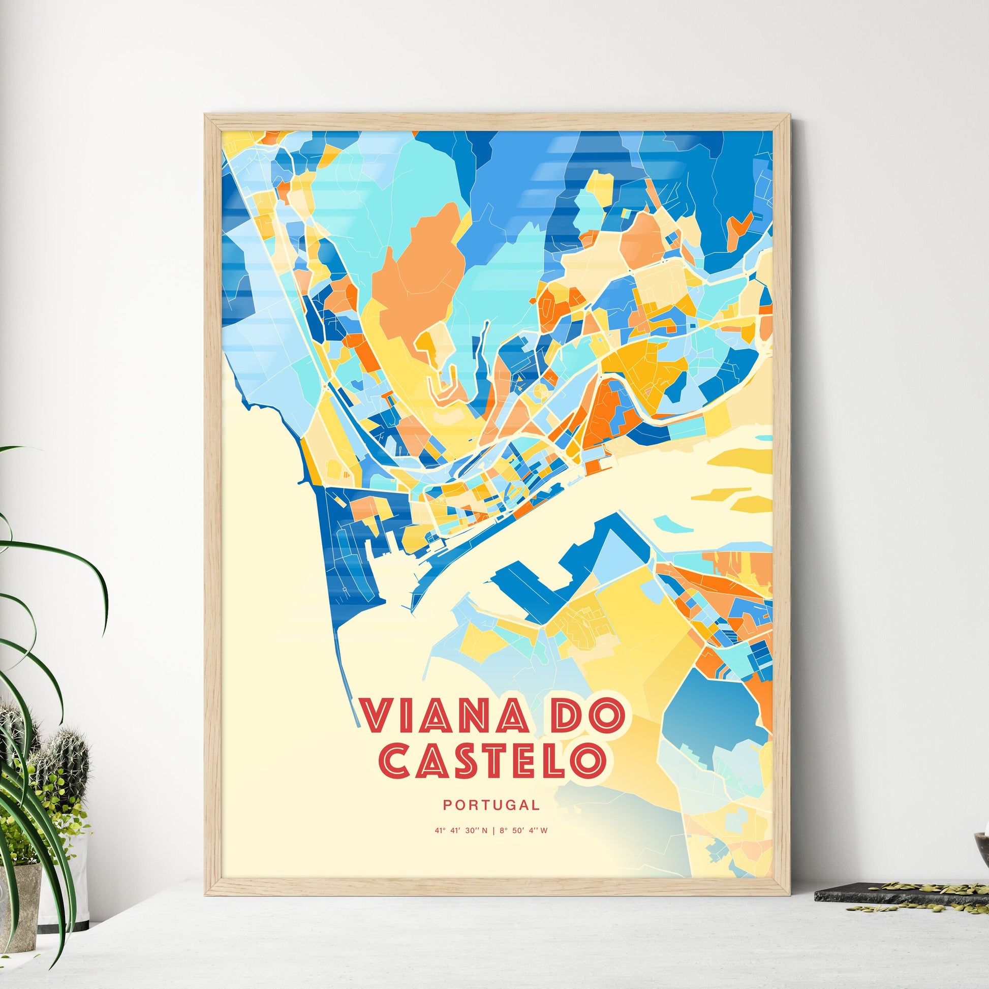 Colorful VIANA DO CASTELO PORTUGAL Fine Art Map Blue Orange