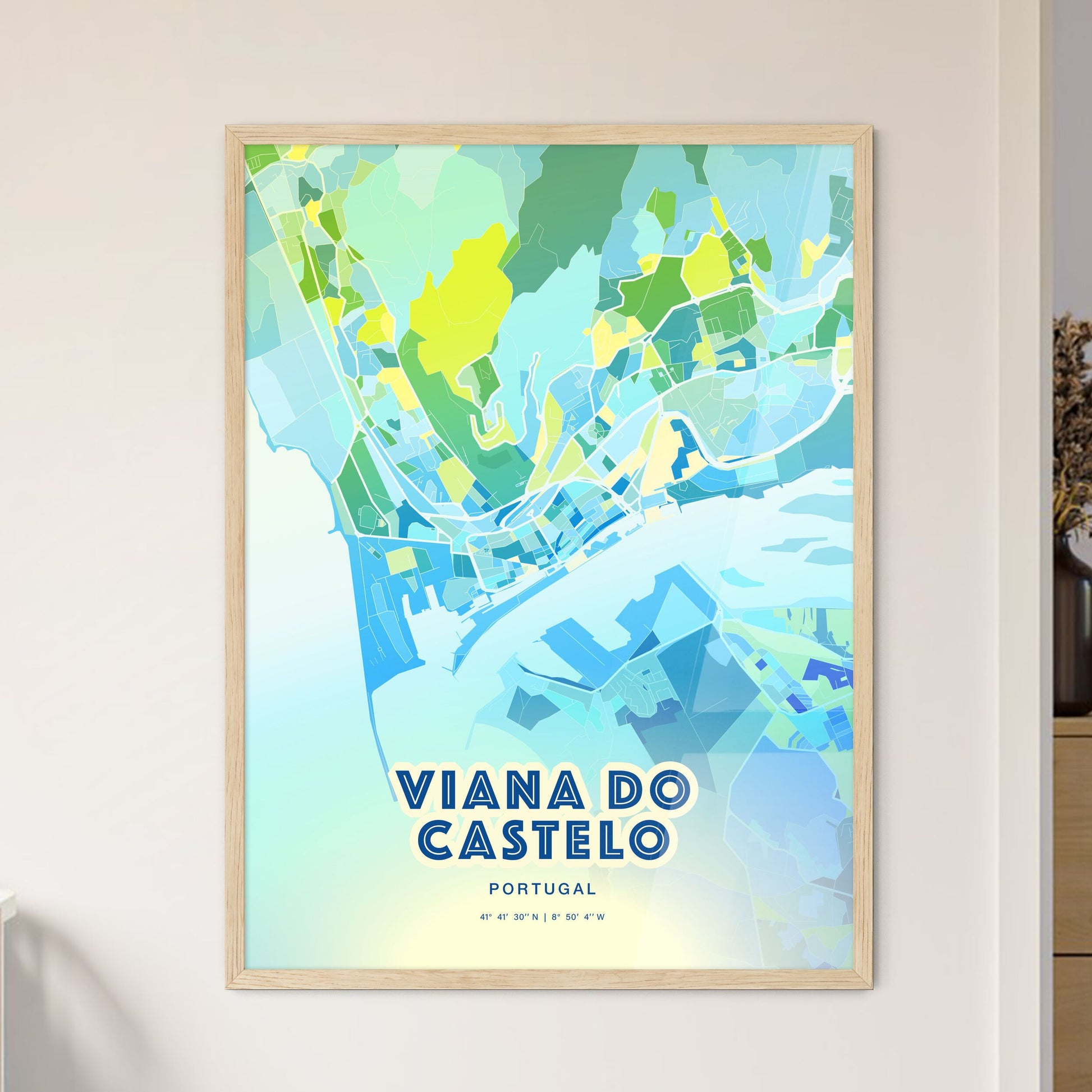 Colorful VIANA DO CASTELO PORTUGAL Fine Art Map Cool Blue