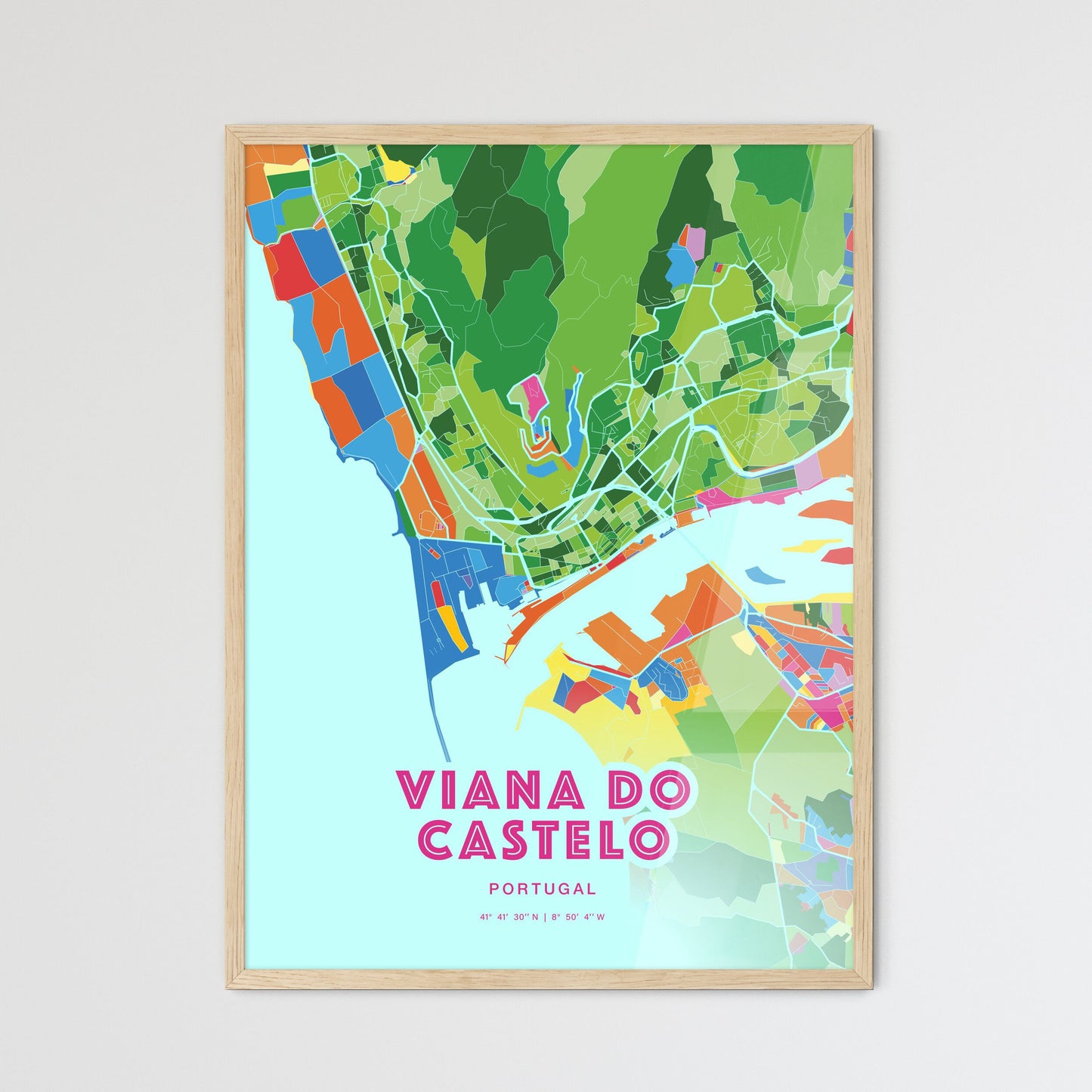 Colorful VIANA DO CASTELO PORTUGAL Fine Art Map Crazy Colors