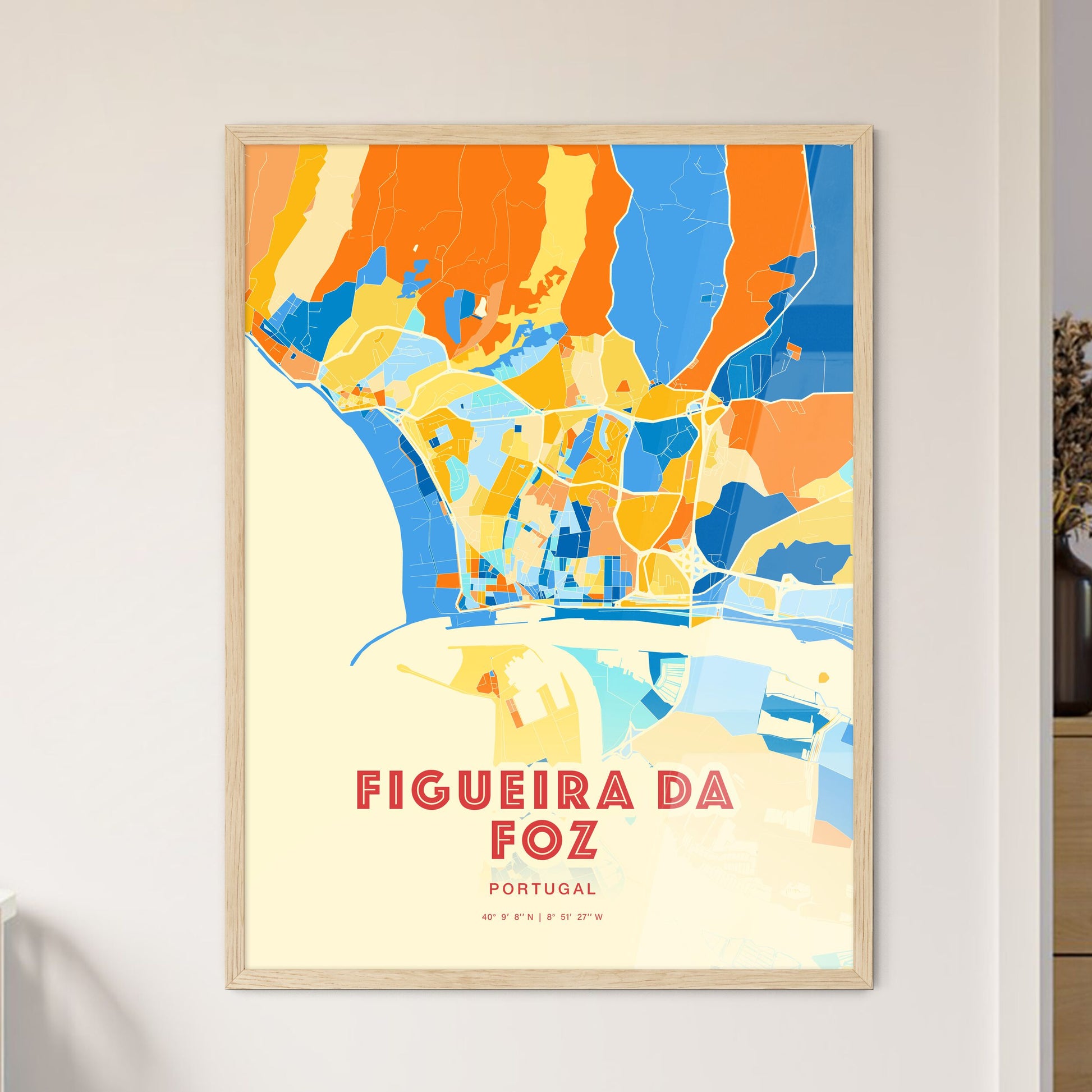 Colorful Figueira Da Foz Portugal Fine Art Map Blue Orange