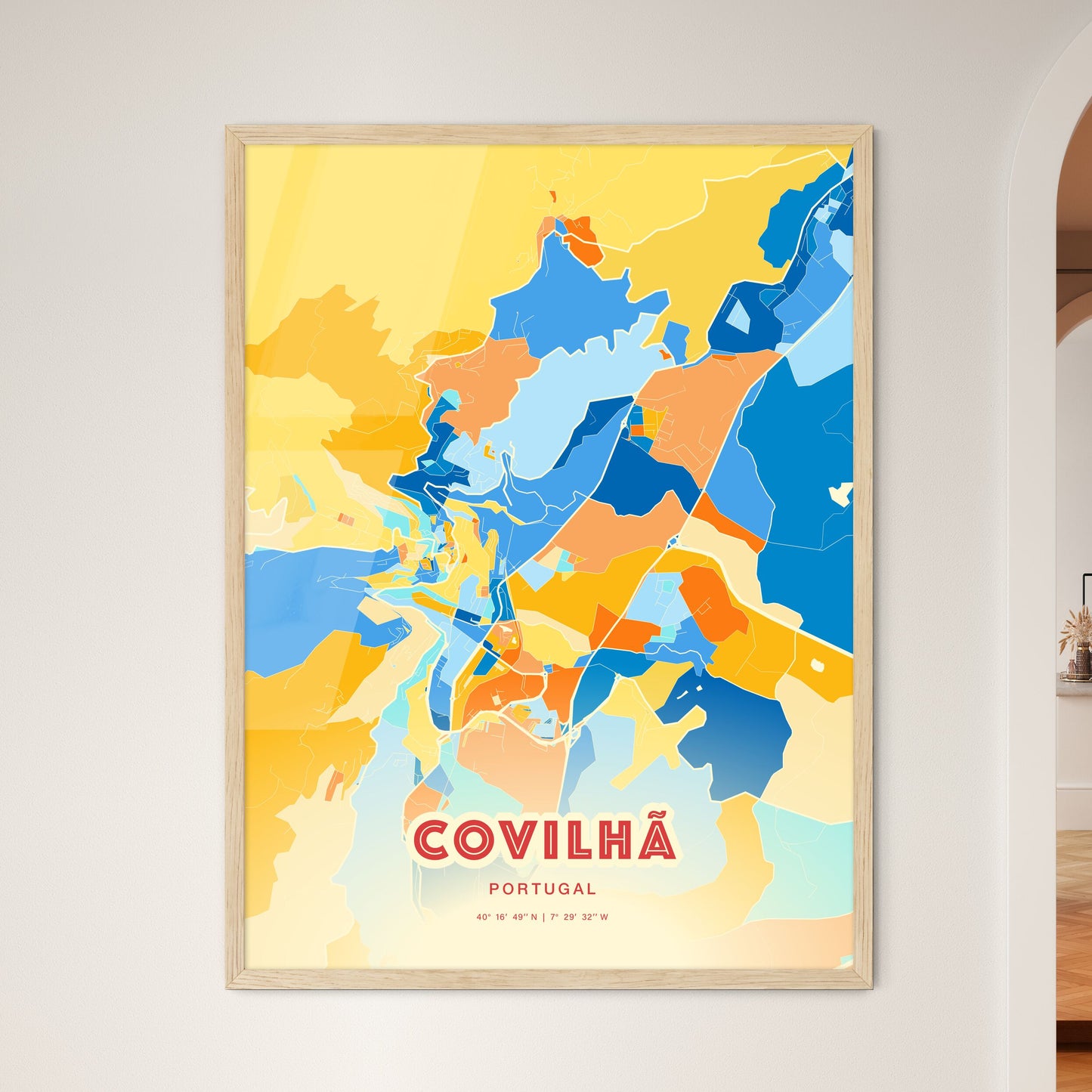 Colorful Covilhã Portugal Fine Art Map Blue Orange