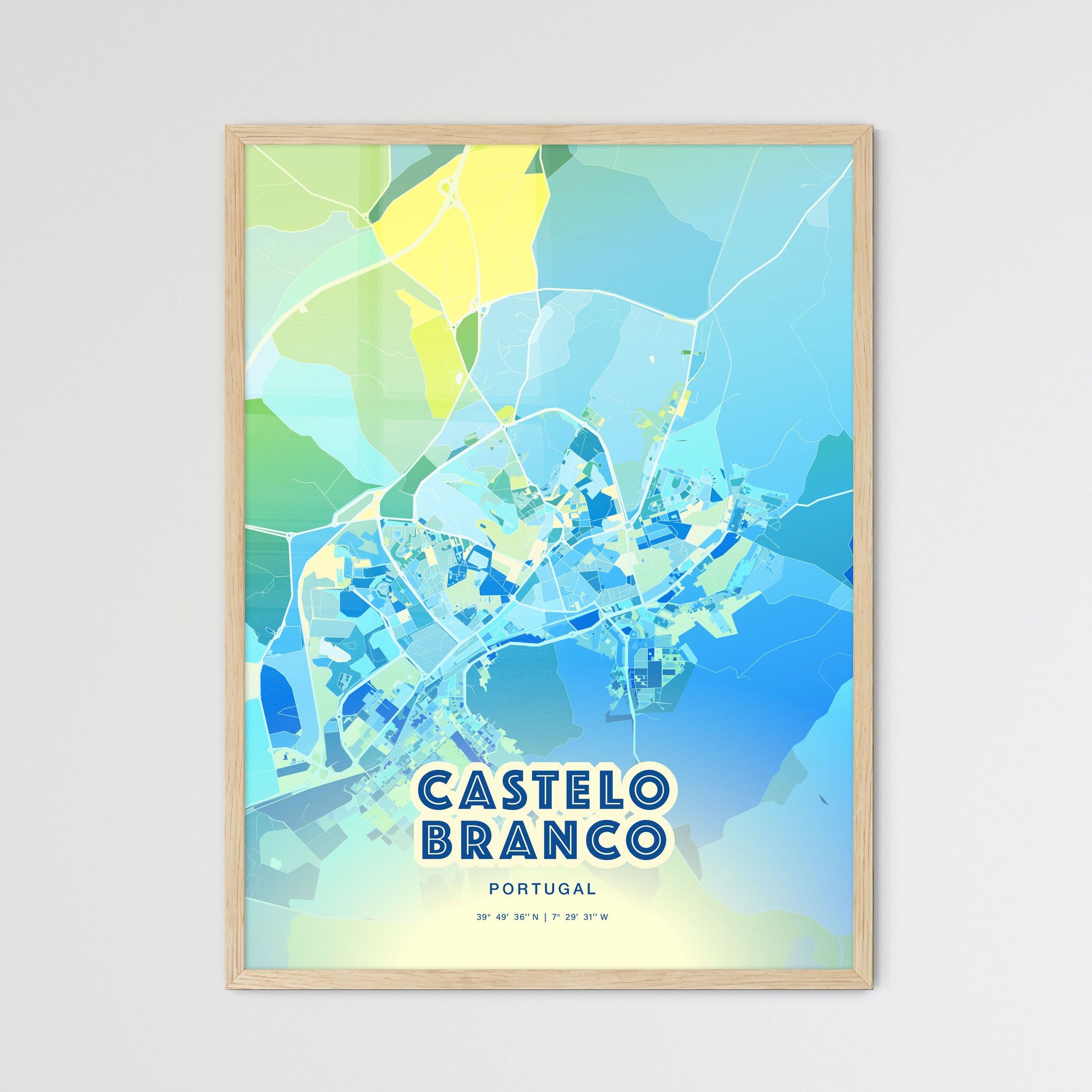 Colorful CASTELO BRANCO PORTUGAL Fine Art Map Cool Blue