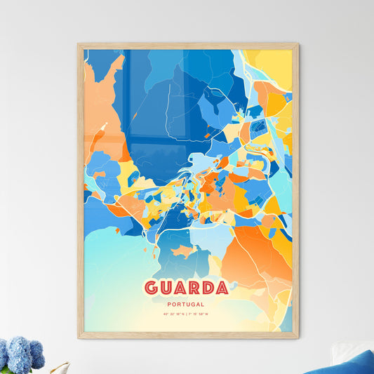 Colorful GUARDA PORTUGAL Fine Art Map Blue Orange