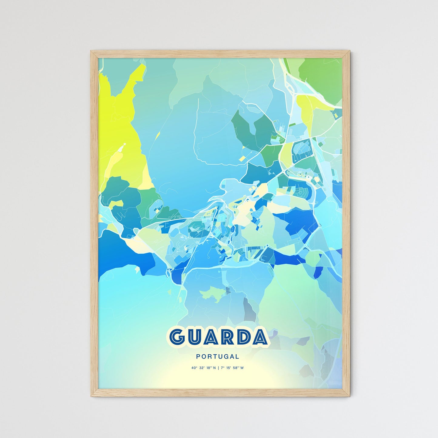 Colorful GUARDA PORTUGAL Fine Art Map Cool Blue