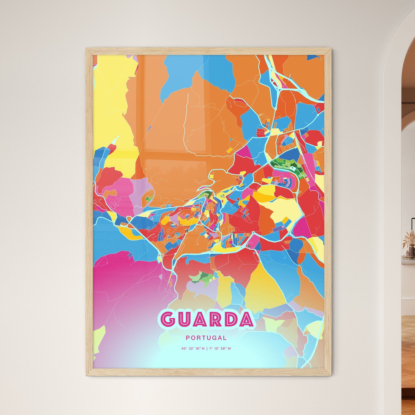 Colorful GUARDA PORTUGAL Fine Art Map Crazy Colors
