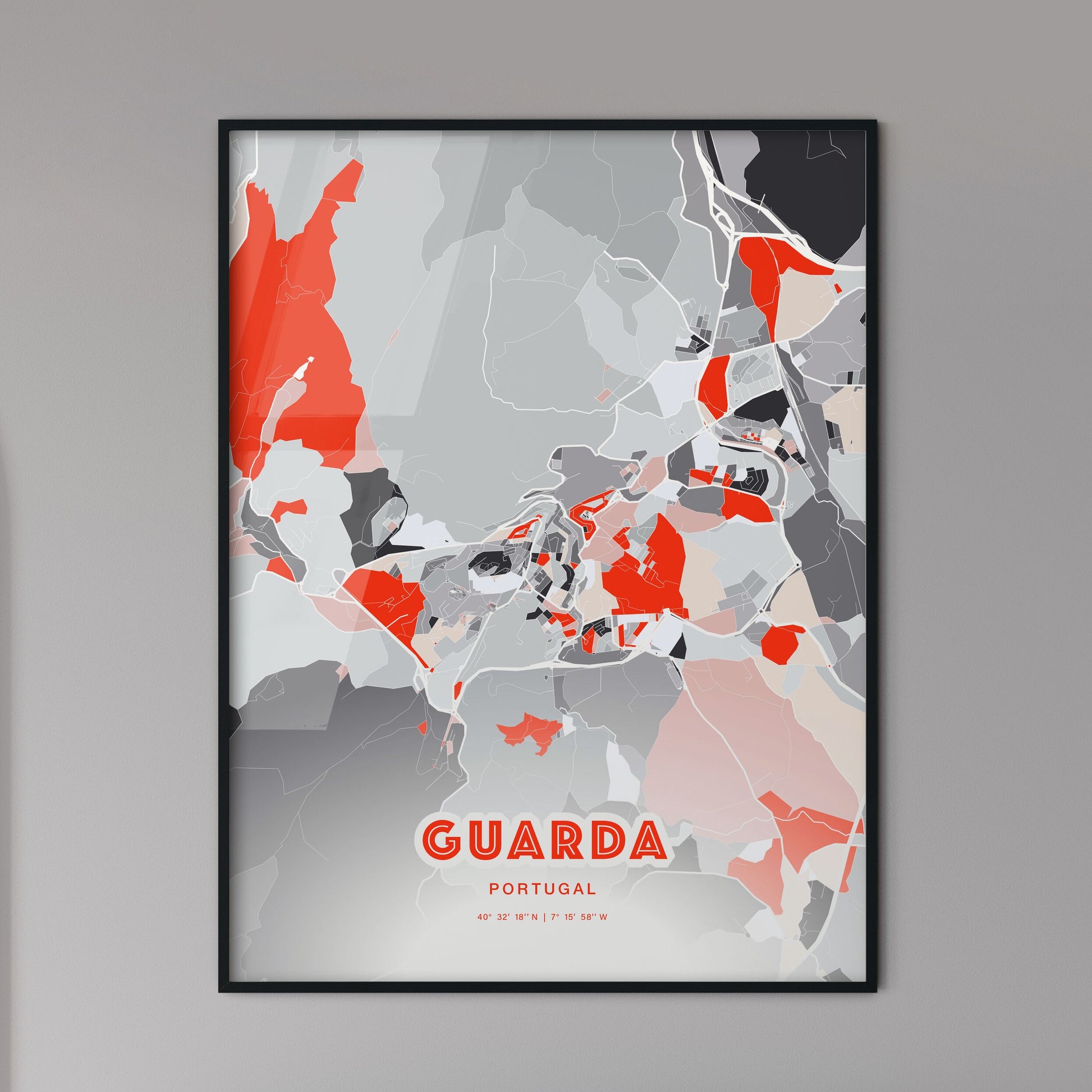 Colorful GUARDA PORTUGAL Fine Art Map Modern