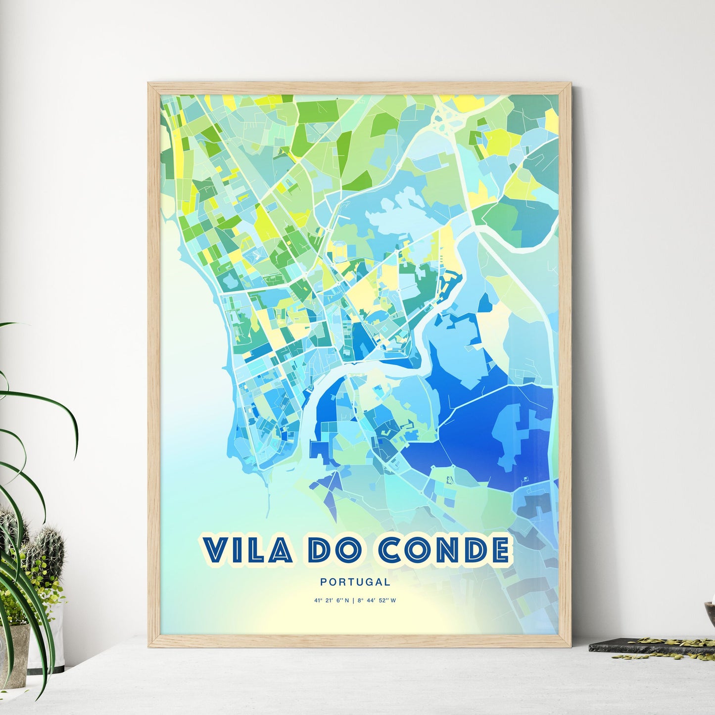 Colorful VILA DO CONDE PORTUGAL Fine Art Map Cool Blue