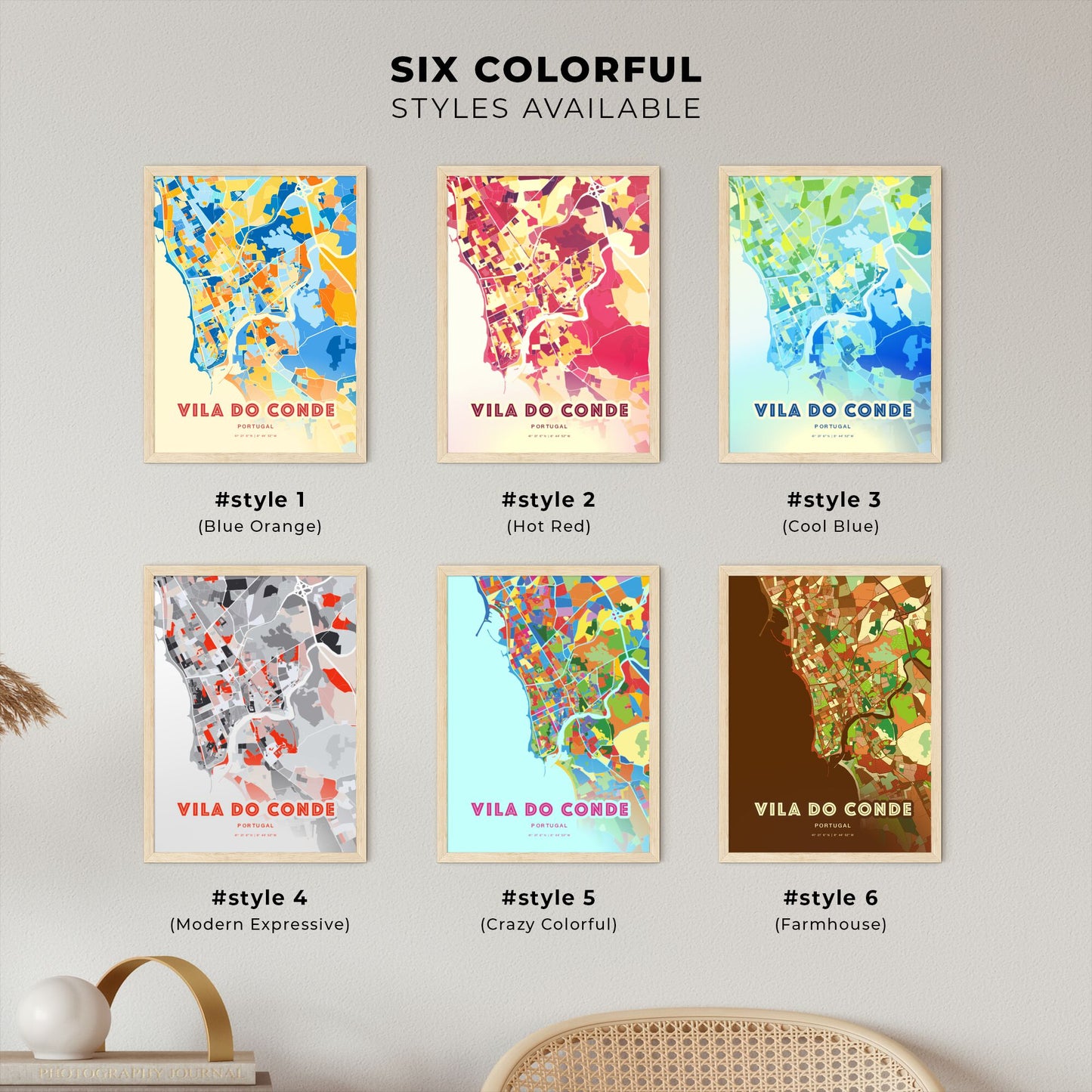 Colorful VILA DO CONDE PORTUGAL Fine Art Map Blue Orange