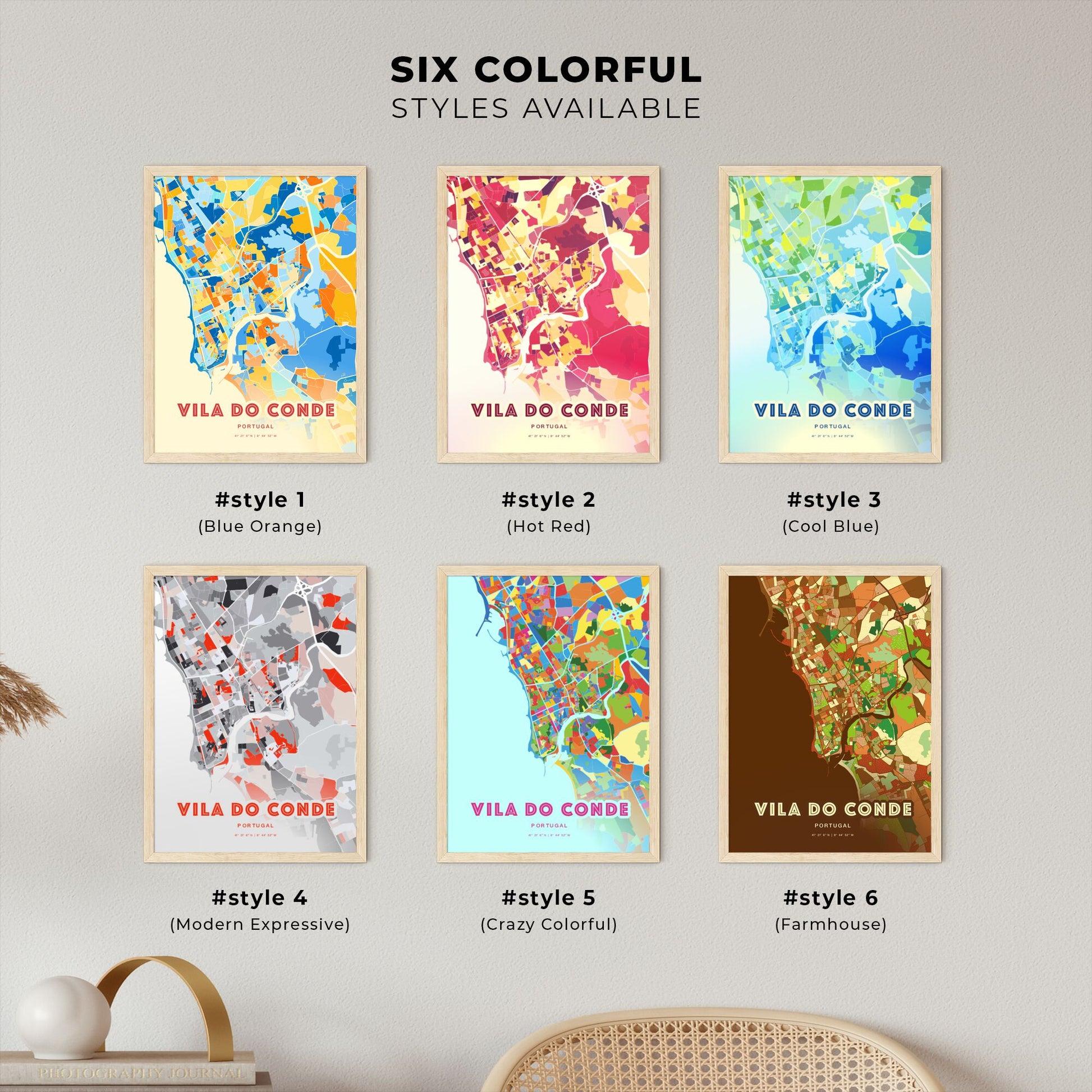 Colorful VILA DO CONDE PORTUGAL Fine Art Map Blue Orange