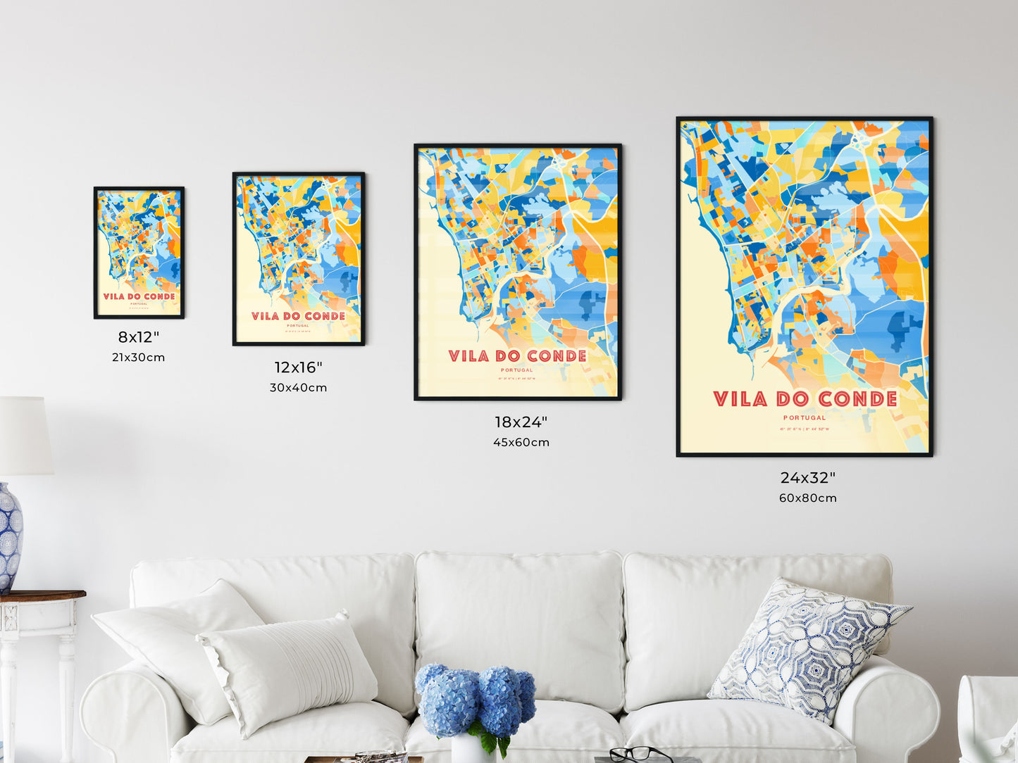 Colorful VILA DO CONDE PORTUGAL Fine Art Map Blue Orange