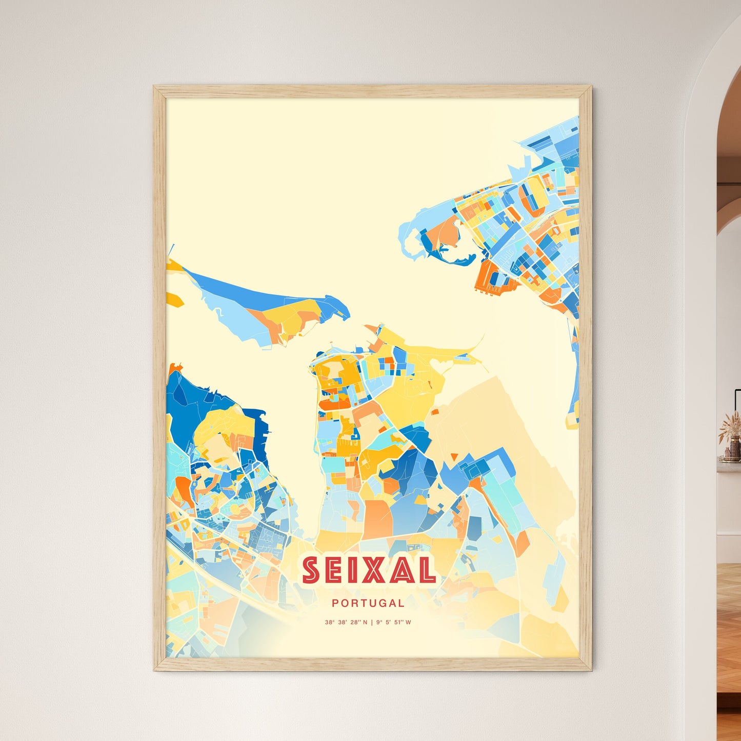 Colorful SEIXAL PORTUGAL Fine Art Map Blue Orange