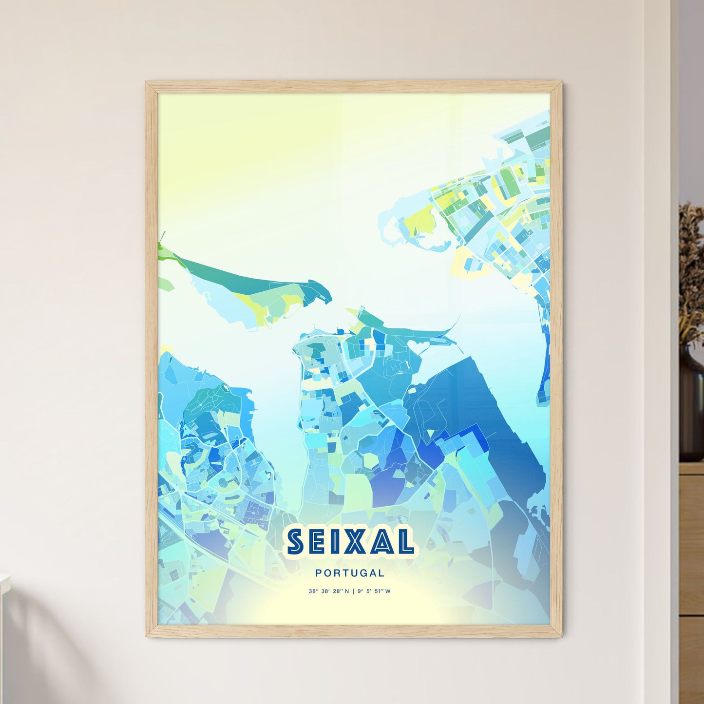 Colorful SEIXAL PORTUGAL Fine Art Map Cool Blue