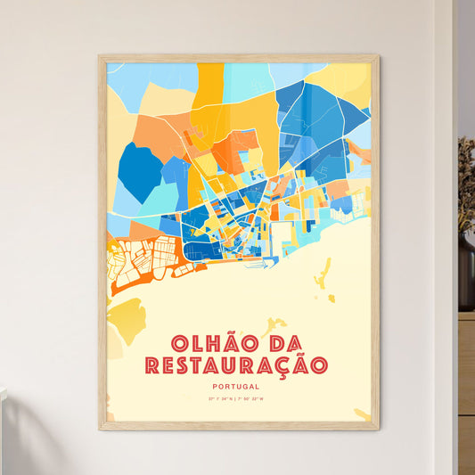 Colorful OLHÃO DA RESTAURAÇÃO PORTUGAL Fine Art Map Blue Orange