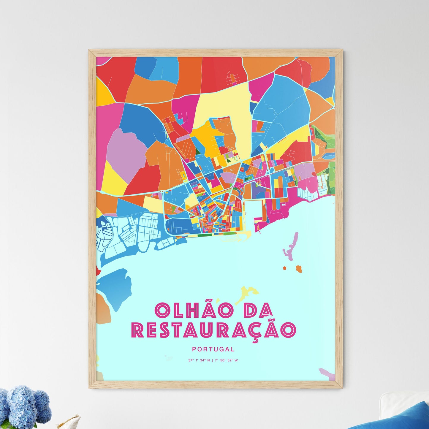 Colorful OLHÃO DA RESTAURAÇÃO PORTUGAL Fine Art Map Crazy Colors