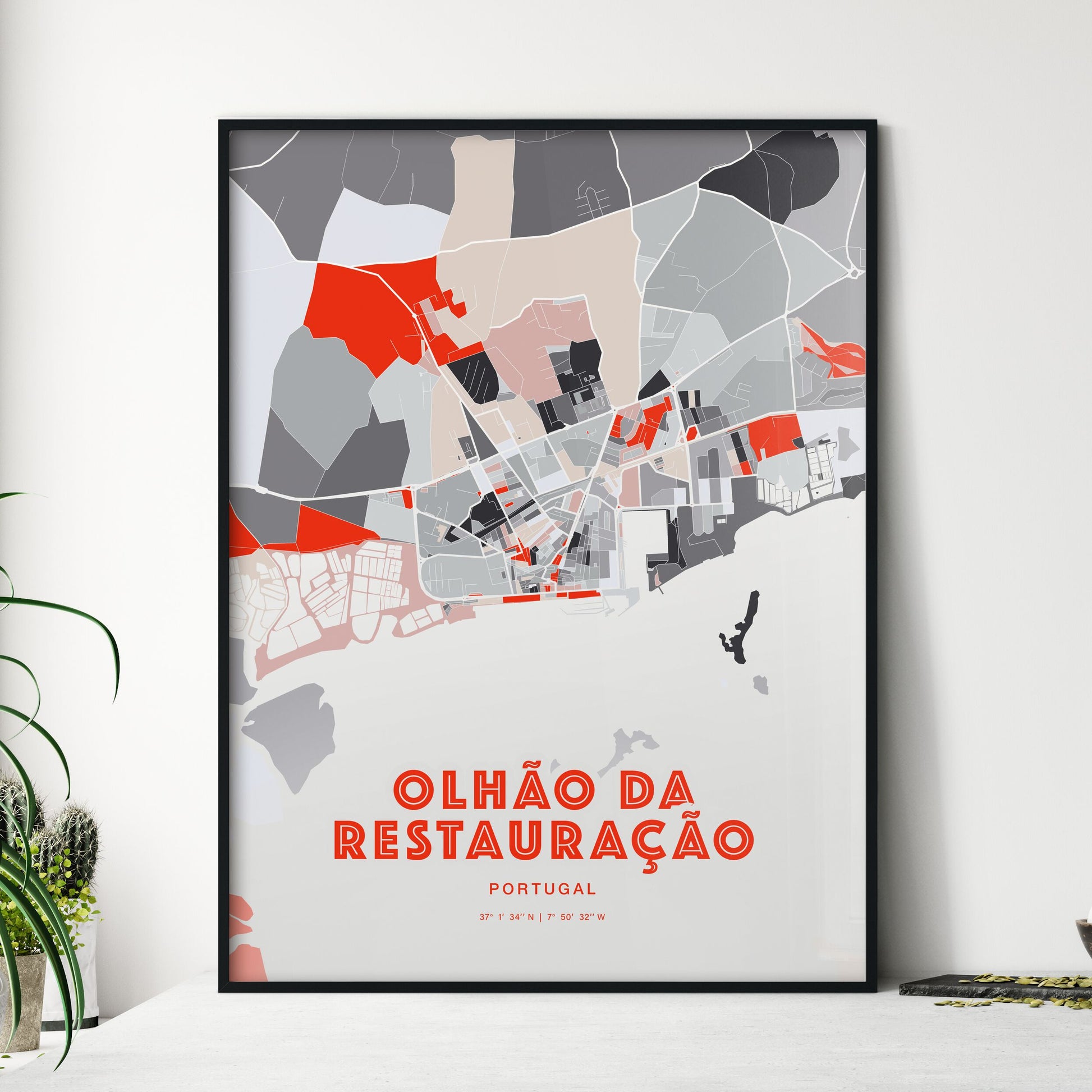 Colorful OLHÃO DA RESTAURAÇÃO PORTUGAL Fine Art Map Modern