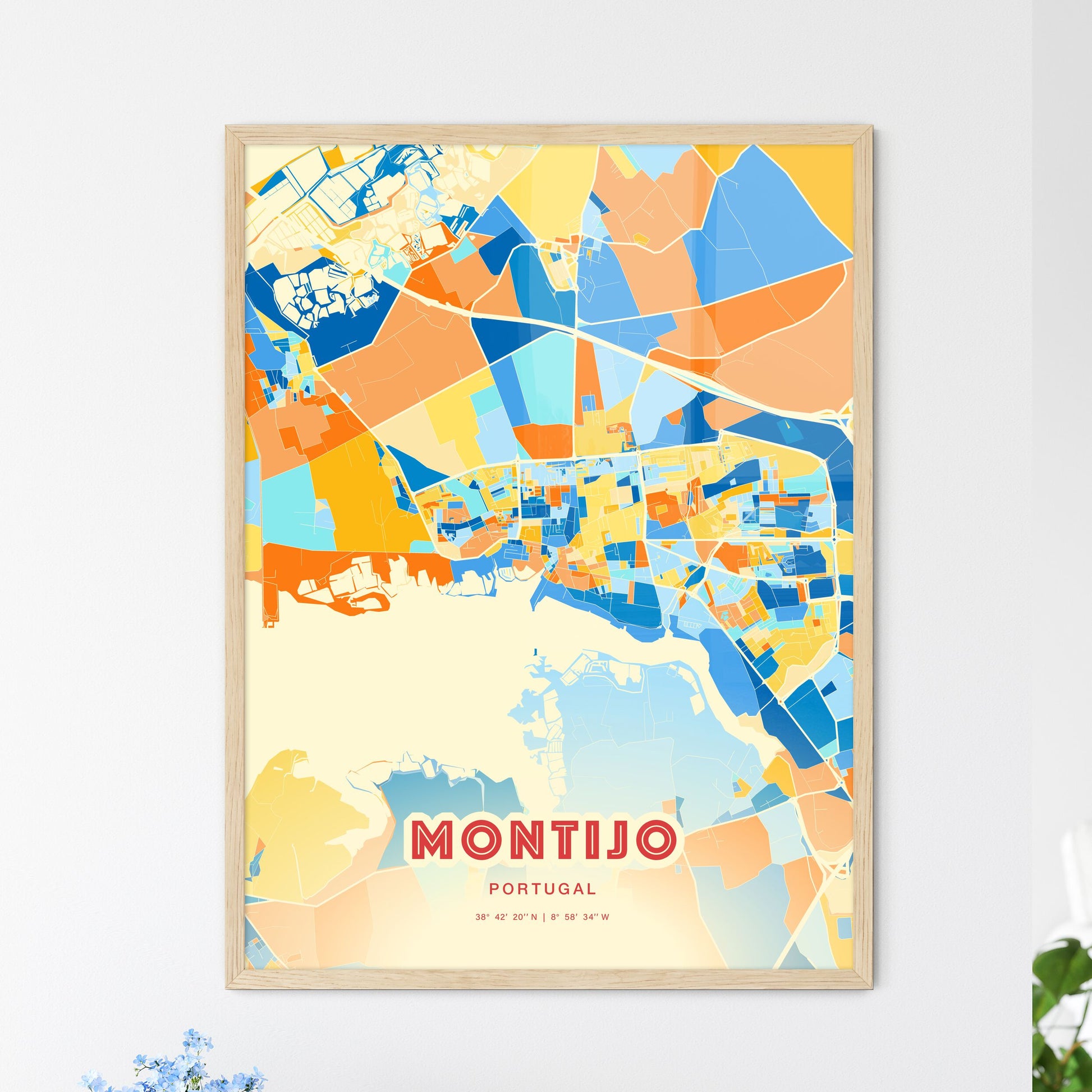 Colorful Montijo Portugal Fine Art Map Blue Orange